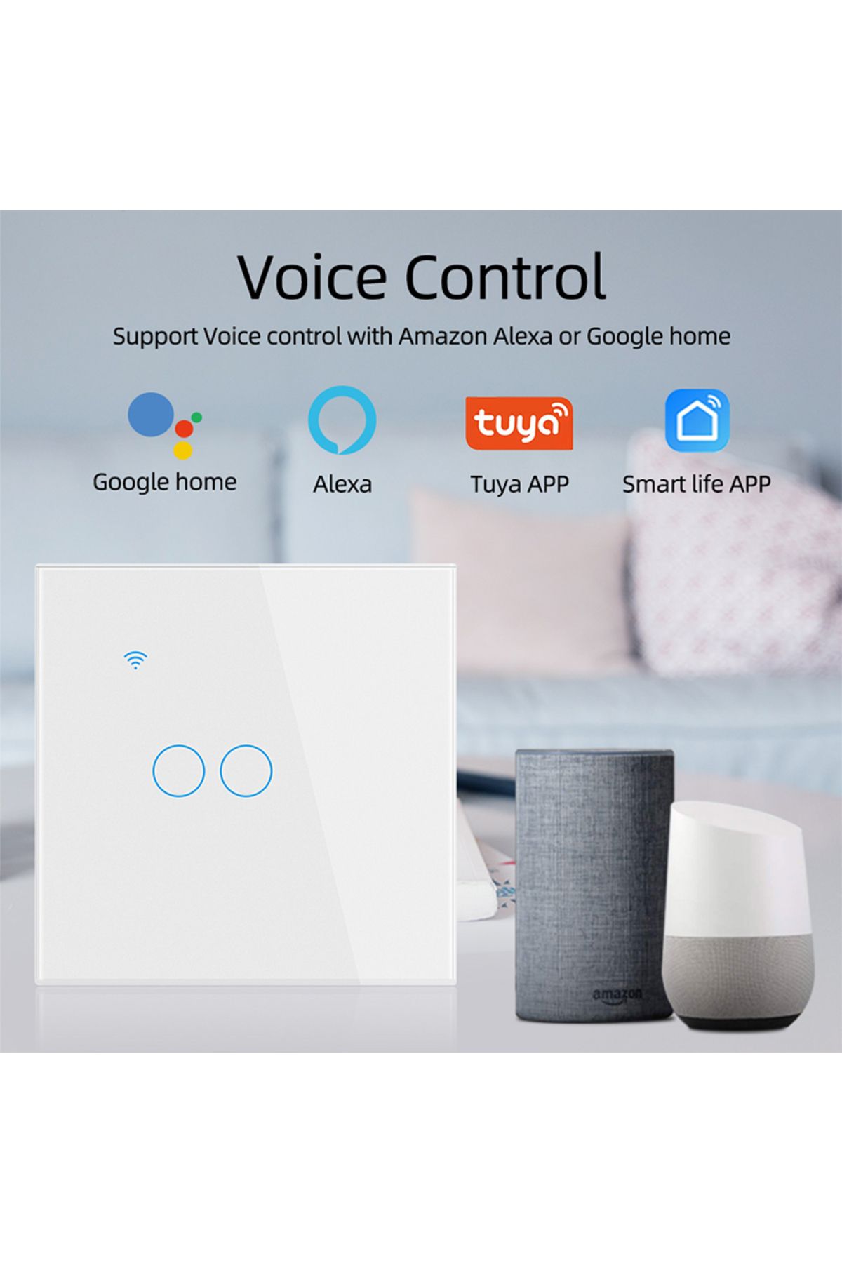 OEM-Intrerupator Inteligent Cu Touch, Wifi, Control La Distanta,sticla Securizata,10a, 2 Canale, Alb 3