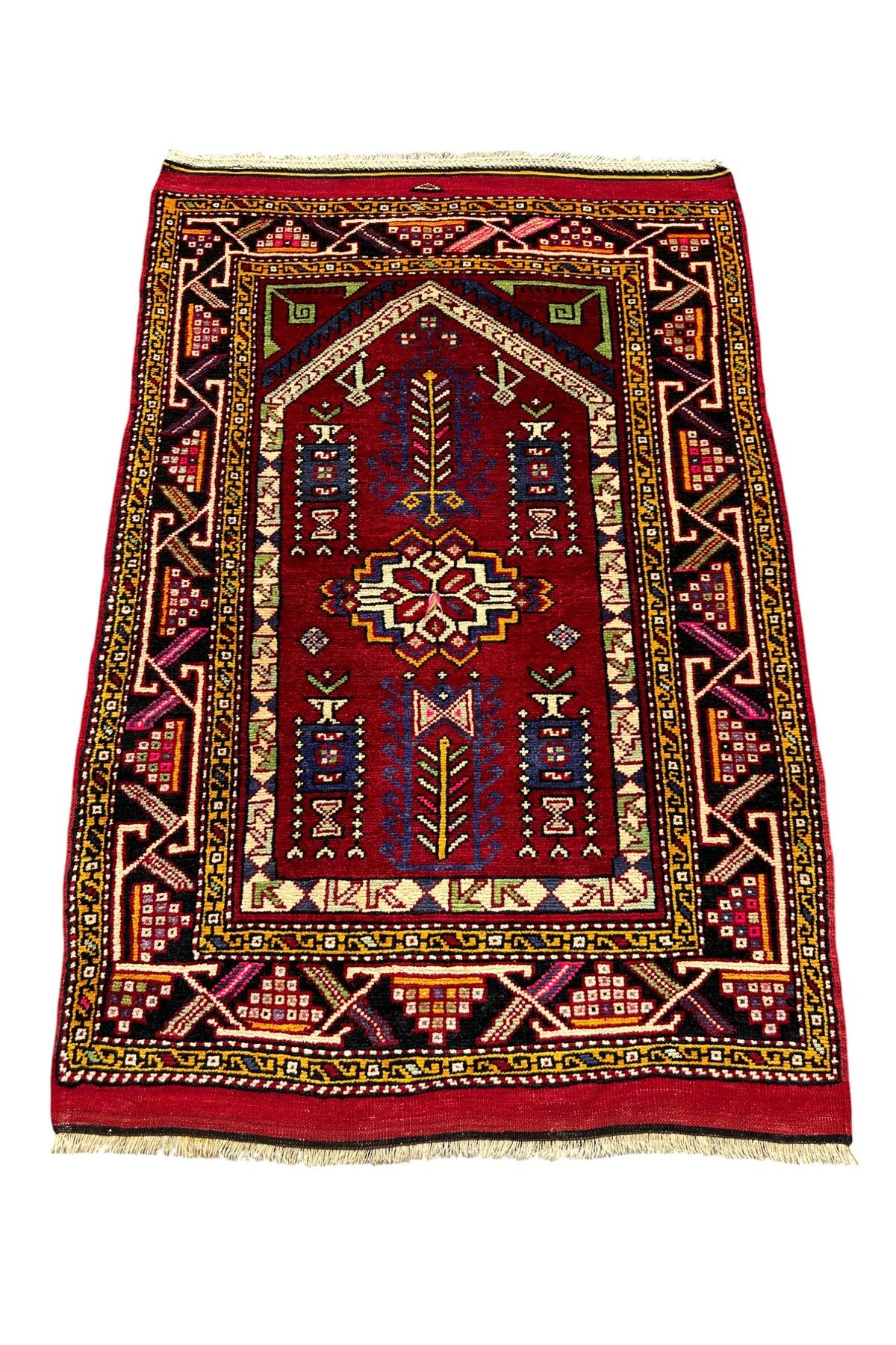 BURAK HALI El Dokuma Koleksiyonluk Mihraplı Ayvacık Halısı 100x150 Kök Boya Antika Halı