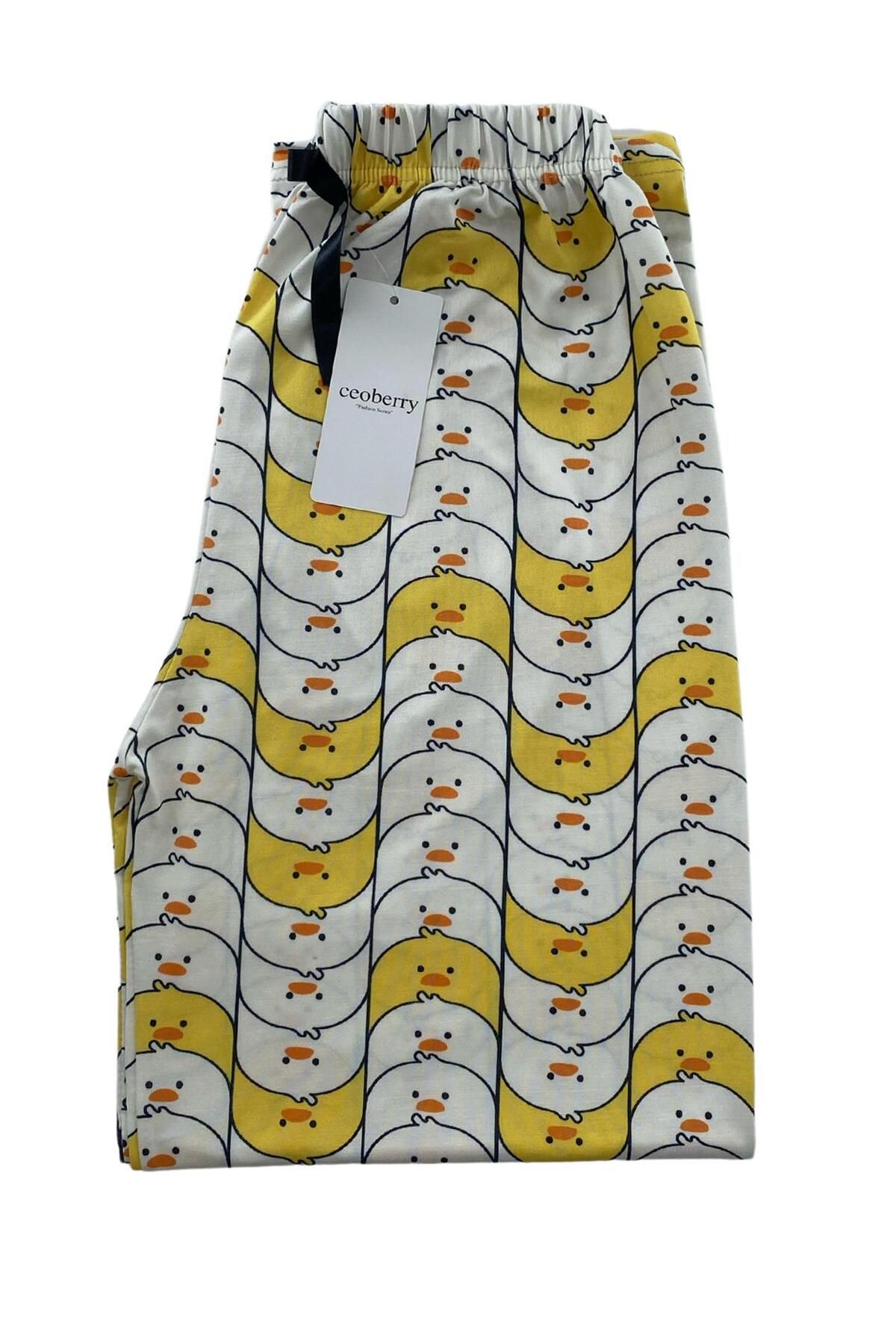 DoDe Flora Kadın Sarı Beyaz Civcivli Pijama Altı Milan - 105