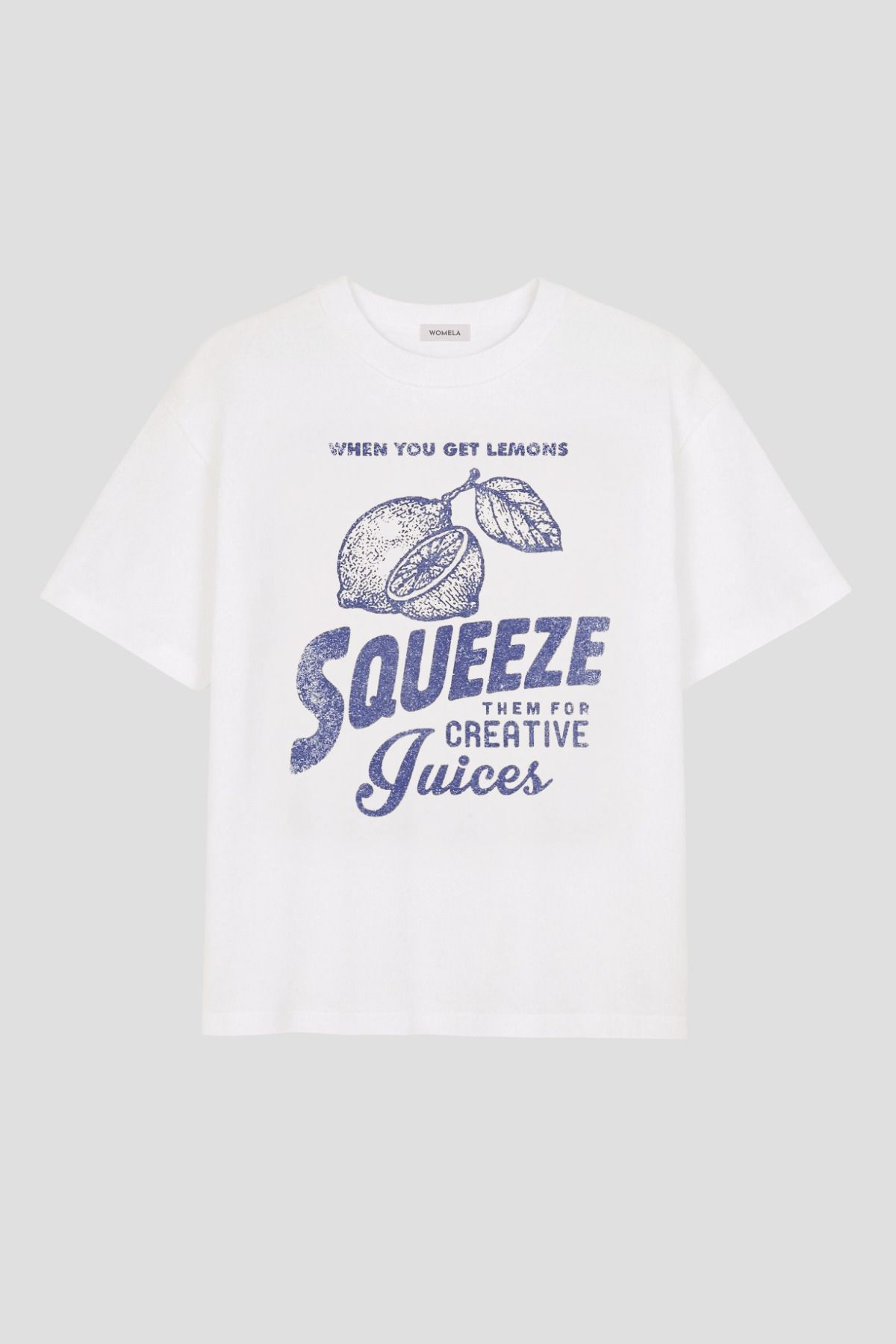 Womela Kadın Beyaz Vintage T-shirt - Squeeze