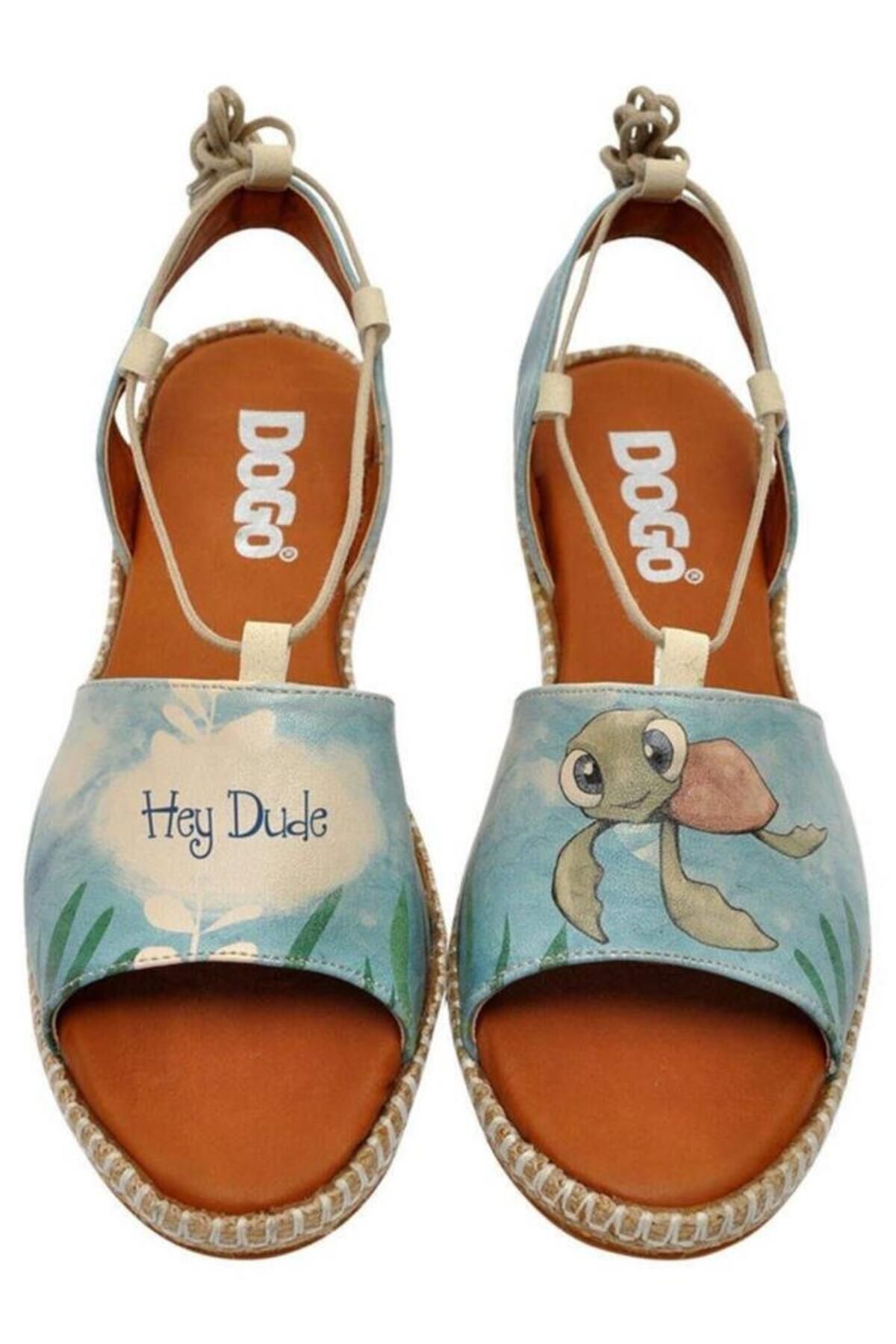 Dogo Kadın Vegan Deri Mavi Bağcıklı Sandalet - Caretta-hey Dude Tasarım