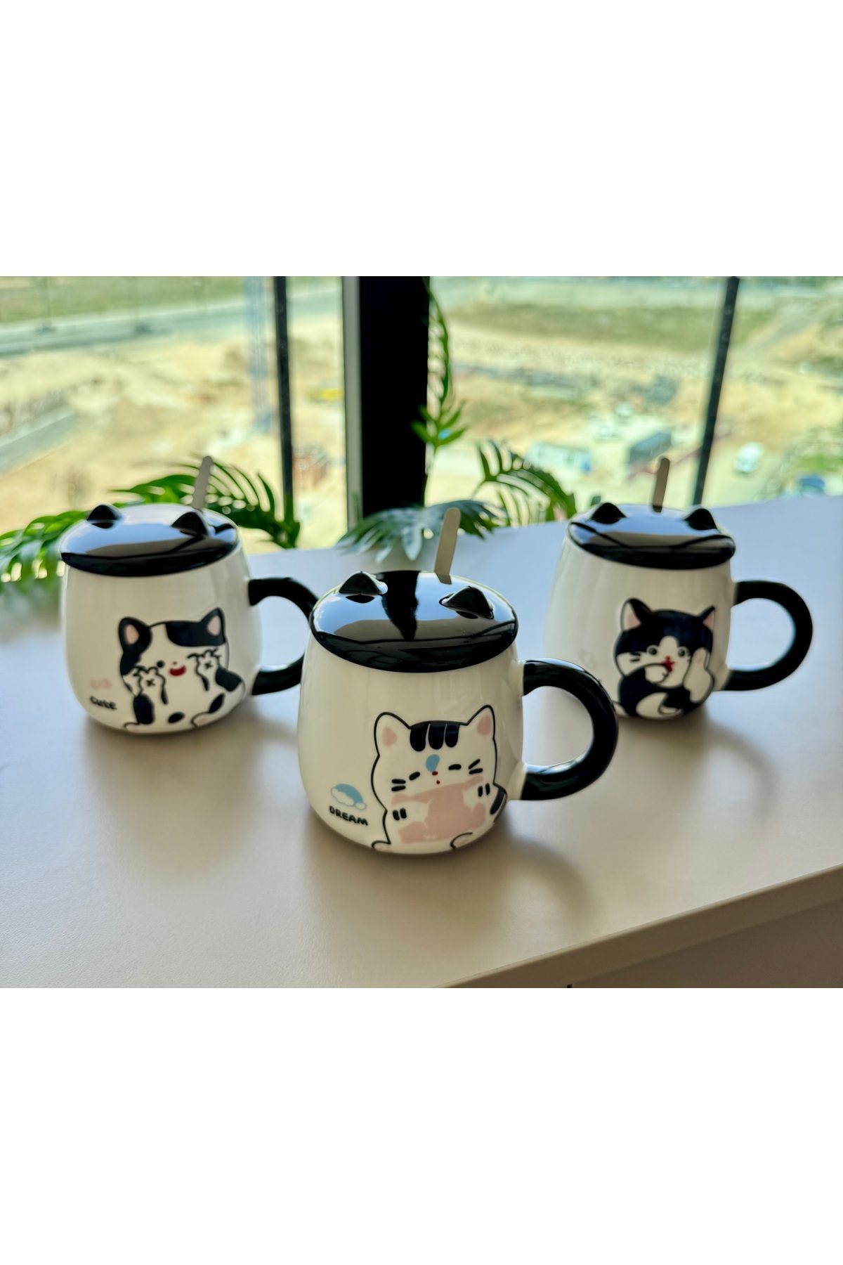 Two Two 1 ADET-KABARTMALI KEDİ FİGÜRLÜ SERAMİK BARDAK-mug kahve çay fincan-kedili cat gift