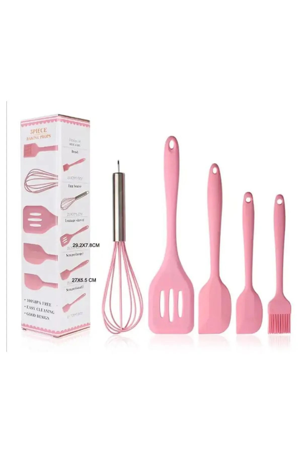 LaGabya 5 Parça Isıya Dayanıklı Silikon Set, Spatula, Yağ Fırçası, Çırpıcı, Silikon Fırın Seti