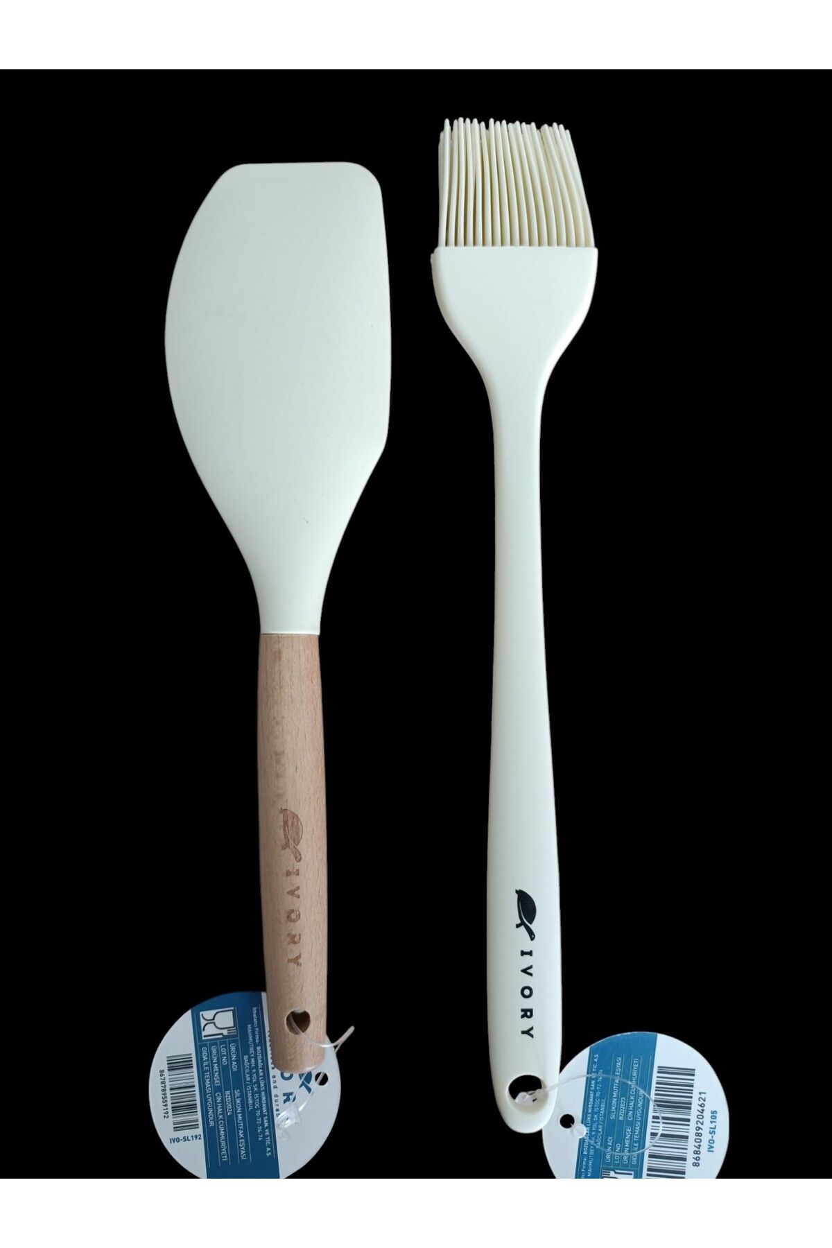 IVORY Silikon Fırça ve Bambu Saplı Spatula 2'li Takım Krem Renk