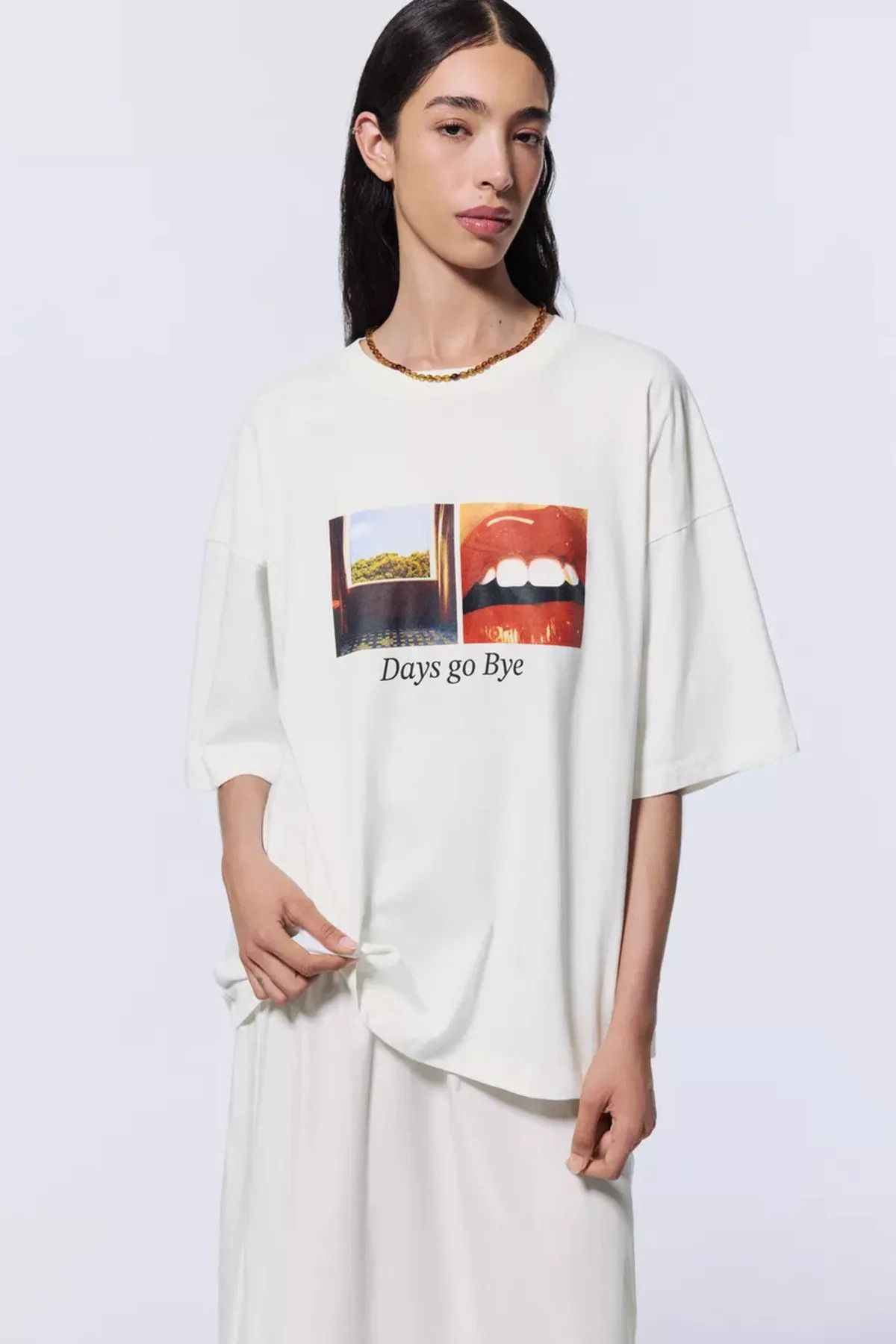 JANSO GROUP - KADIN PAMUKLU KISA KOLLU TSHIRT BASKILI OVERSİZE BEDEN