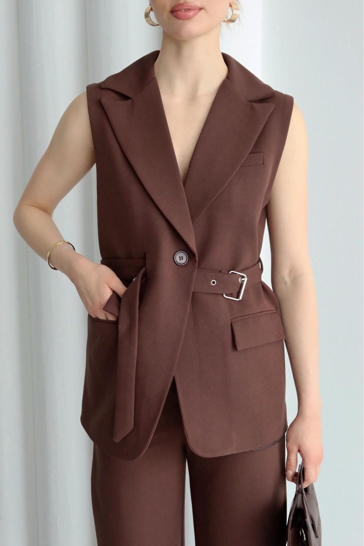 Ekim Store Kuşgözü Kemerli Blazer Yelek Ceket