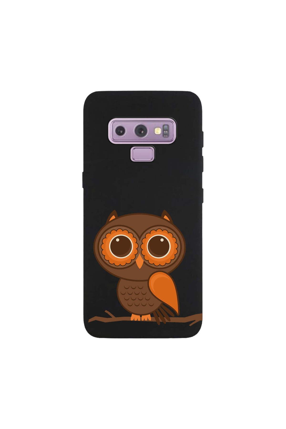 PrintiFy Samsung Galaxy Note 9 ile Uyumlu Baykuş (0214a) Tasarımlı Siyah Lansman Silikon Kılıf