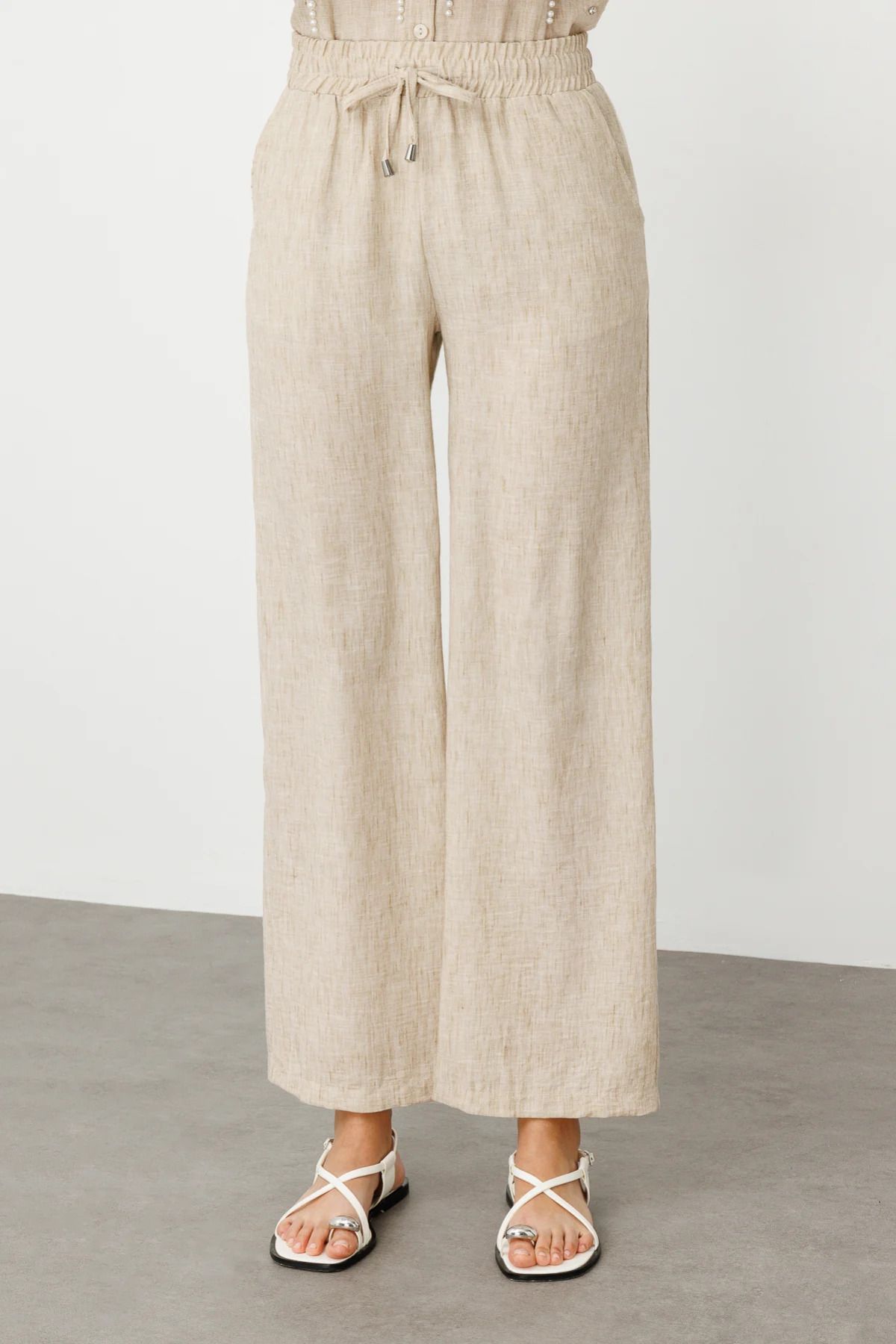 On Fashion On Bol Paça Keten Pantolon Bej-56539