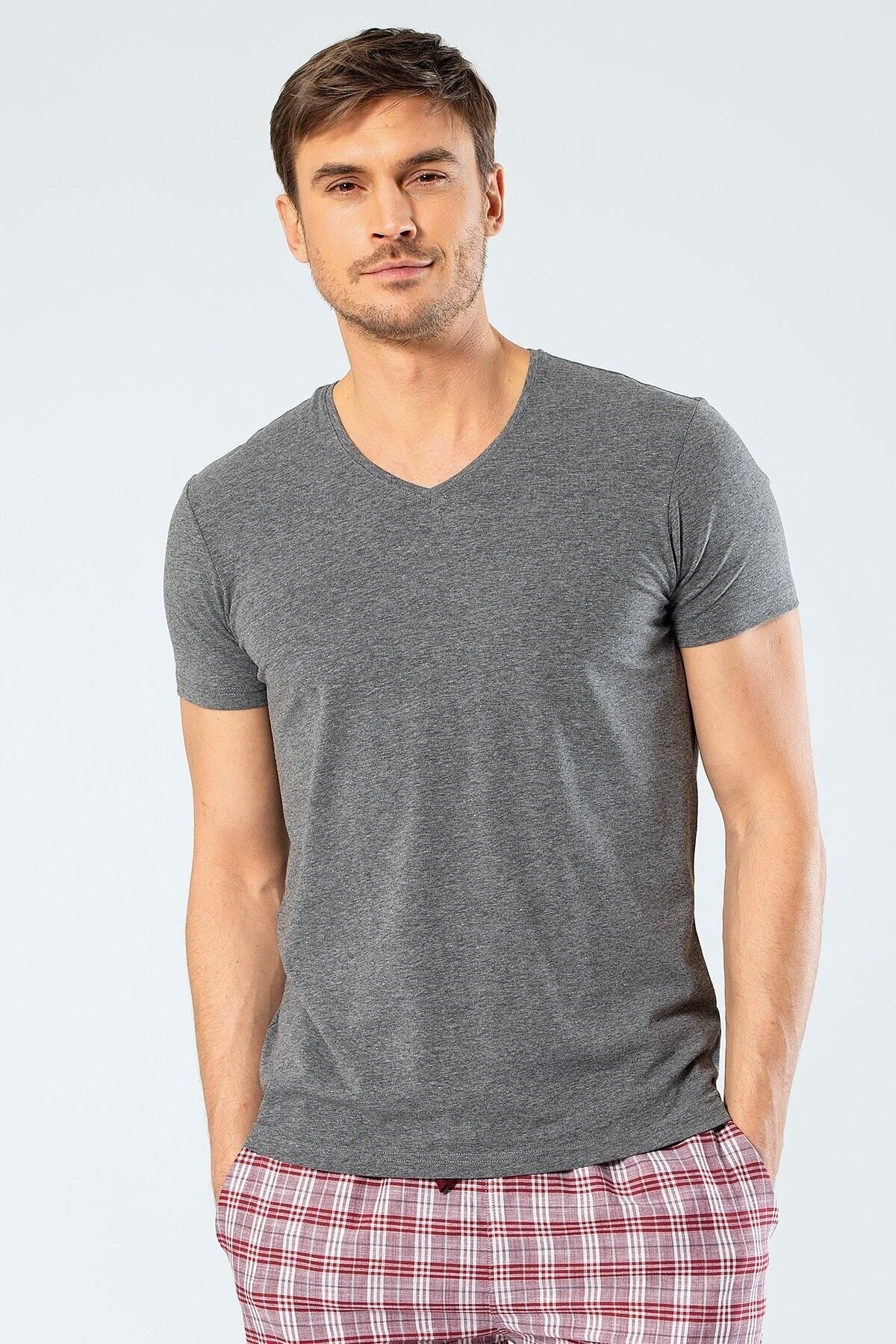 Cacharel Erkek Pamuklu V Yaka Kısakol T-shirt, %95 Pamuk %5 Likra