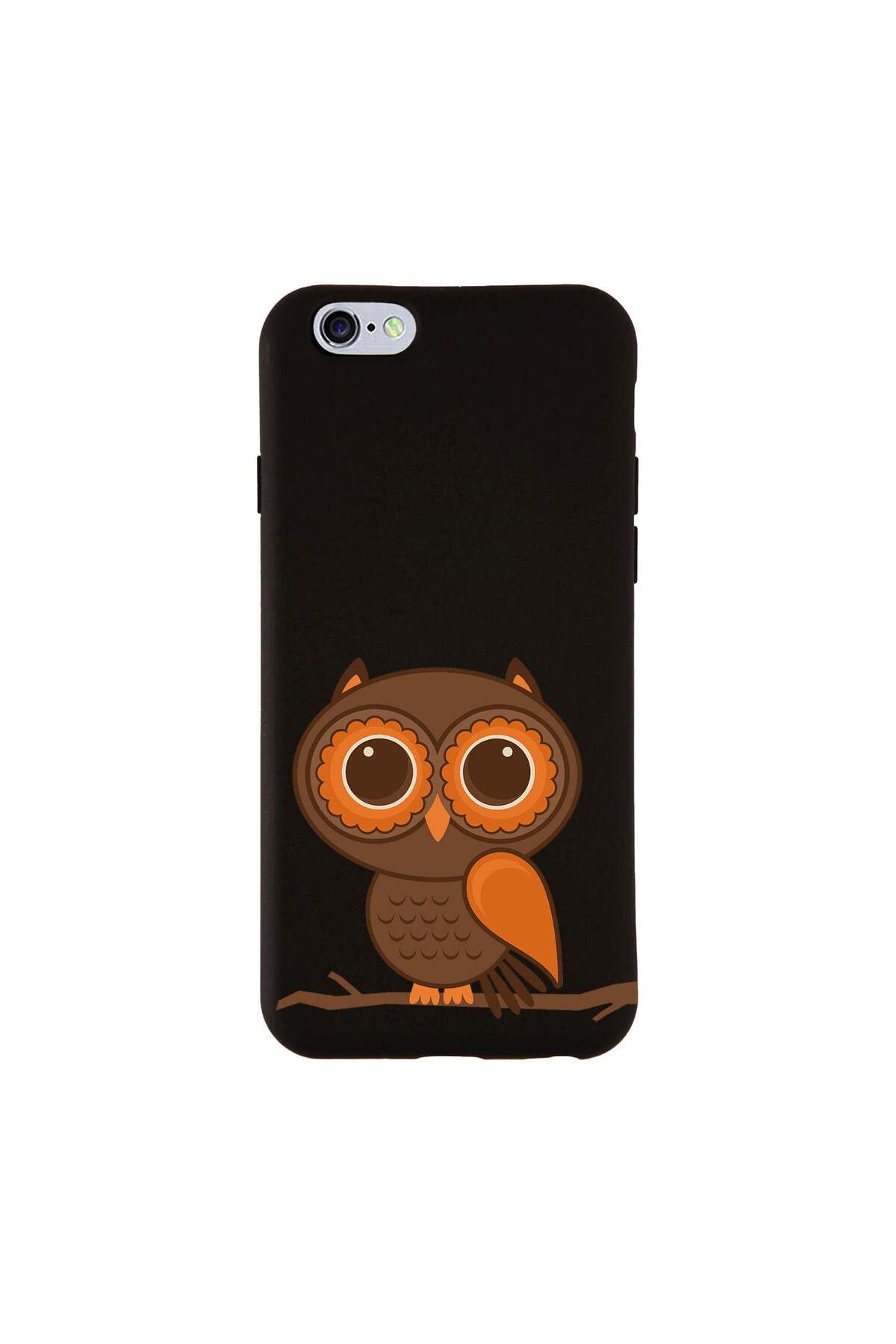 PrintiFy iPhone 6 Plus ile Uyumlu Baykuş (0214a) Tasarımlı Siyah Lansman Silikon Kılıf