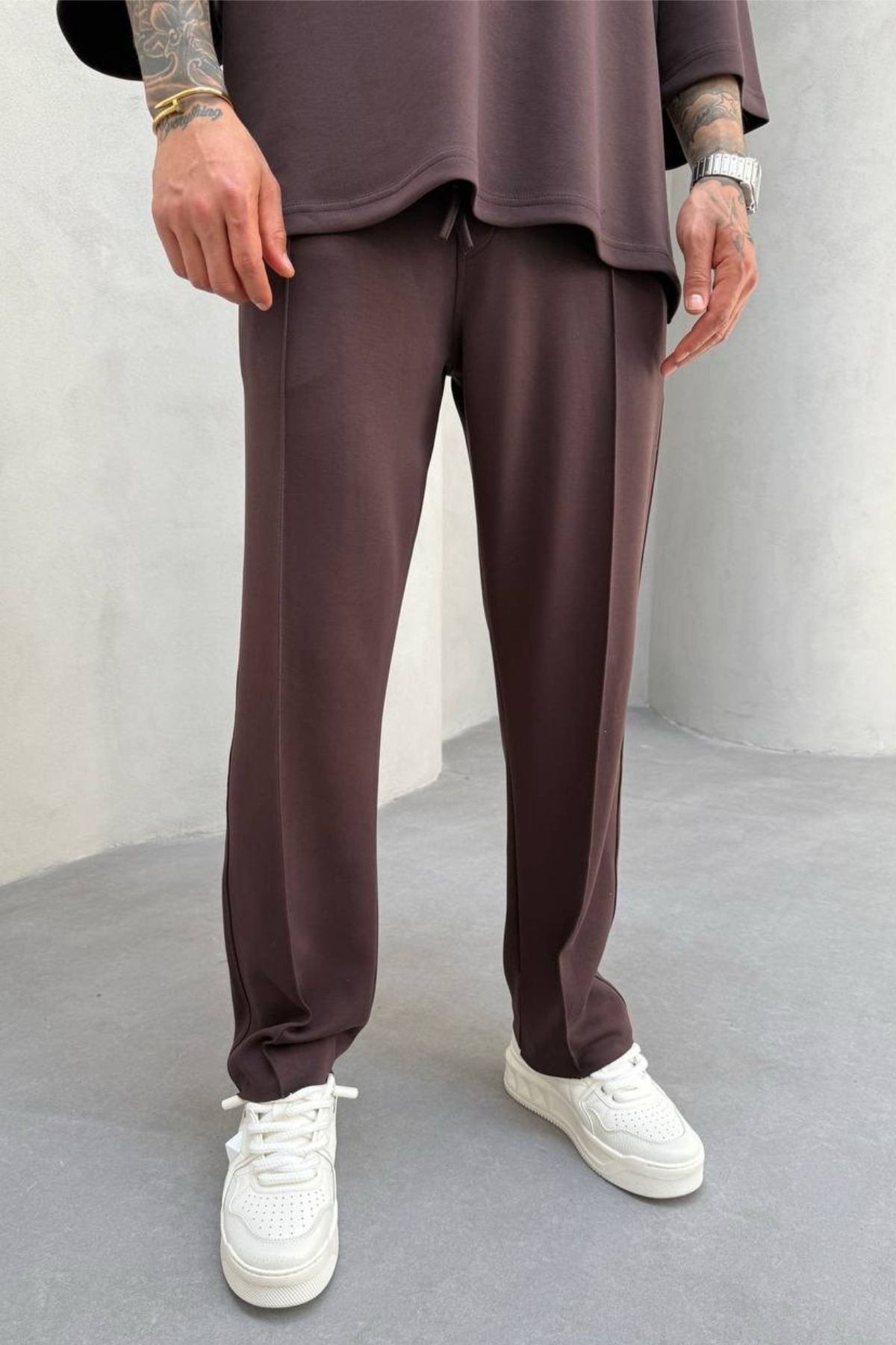 MADZEYMODA Erkek Oyaho Kumaş Kahve Baggy Kalıp Jogger Pantolon KE-7012