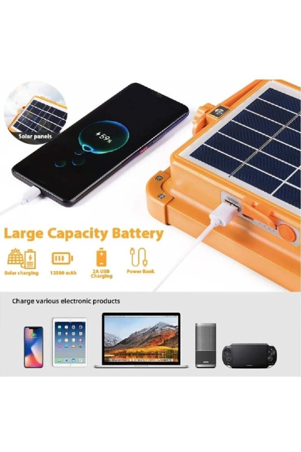 Generic-كشاف طاقة شمسية LED مصباح تخييم محمول قابل لإعادة الشحن بالطاقة الشمسية ومقاوم للماء 5
