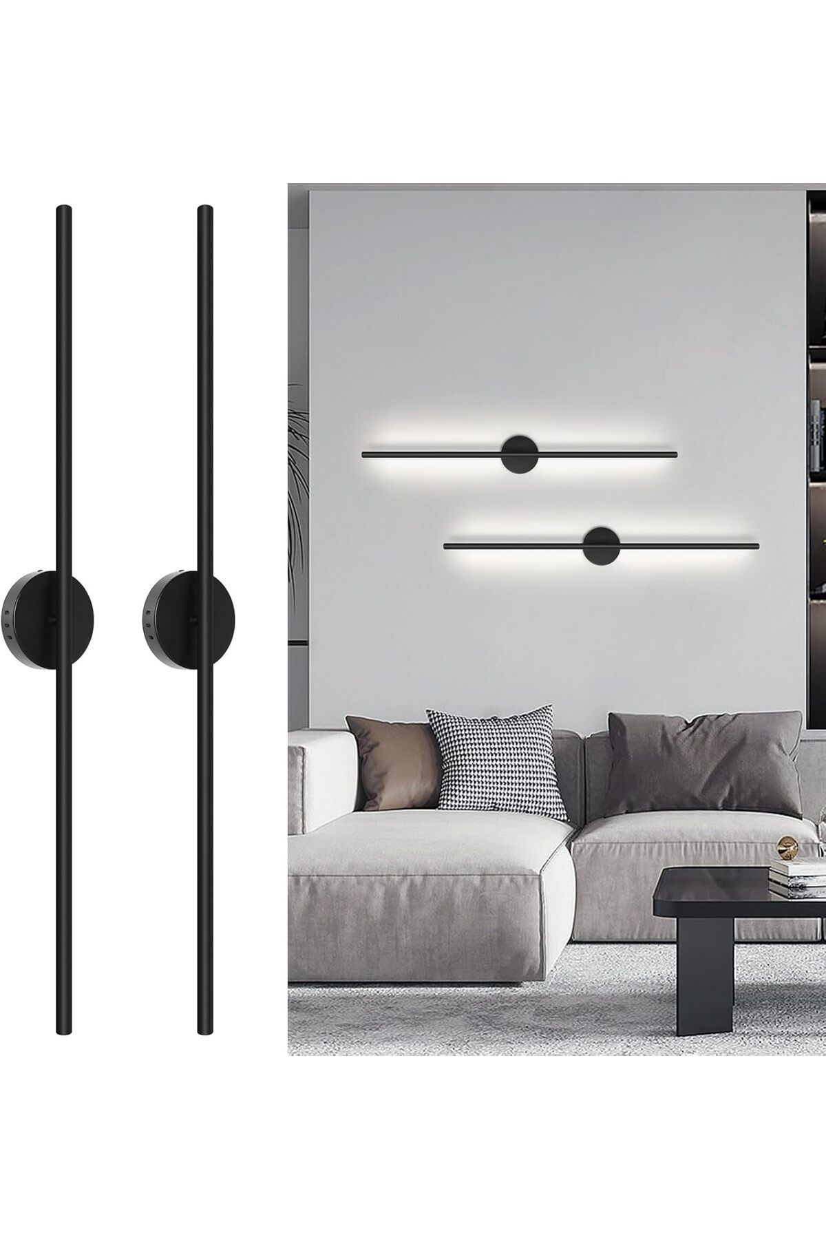 umo light 70cm siyah ortadan pilli beyaz ışık aplik