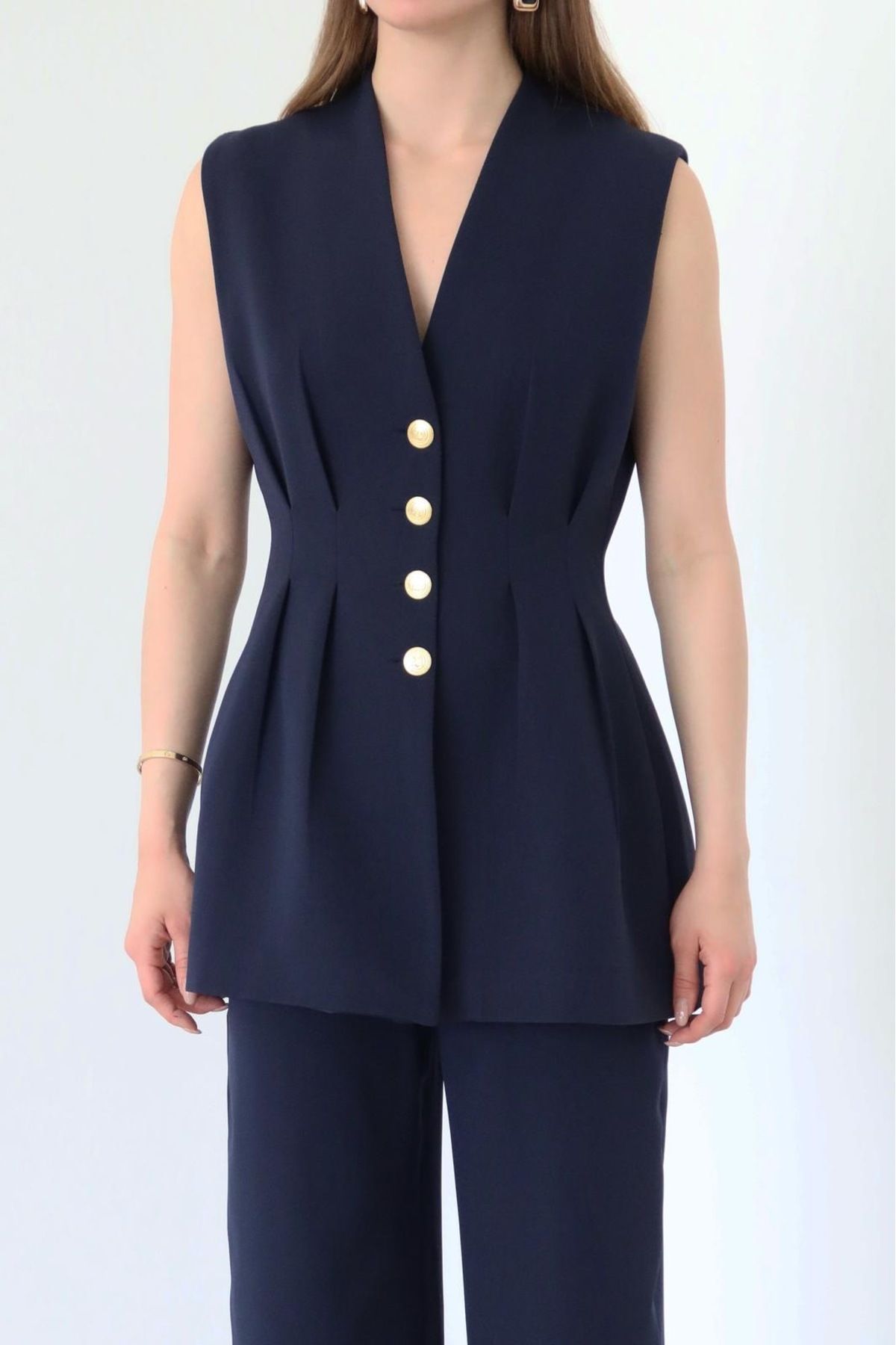 Ekim Store Büzgülü Düğmeli Blazer Yelek Ceket