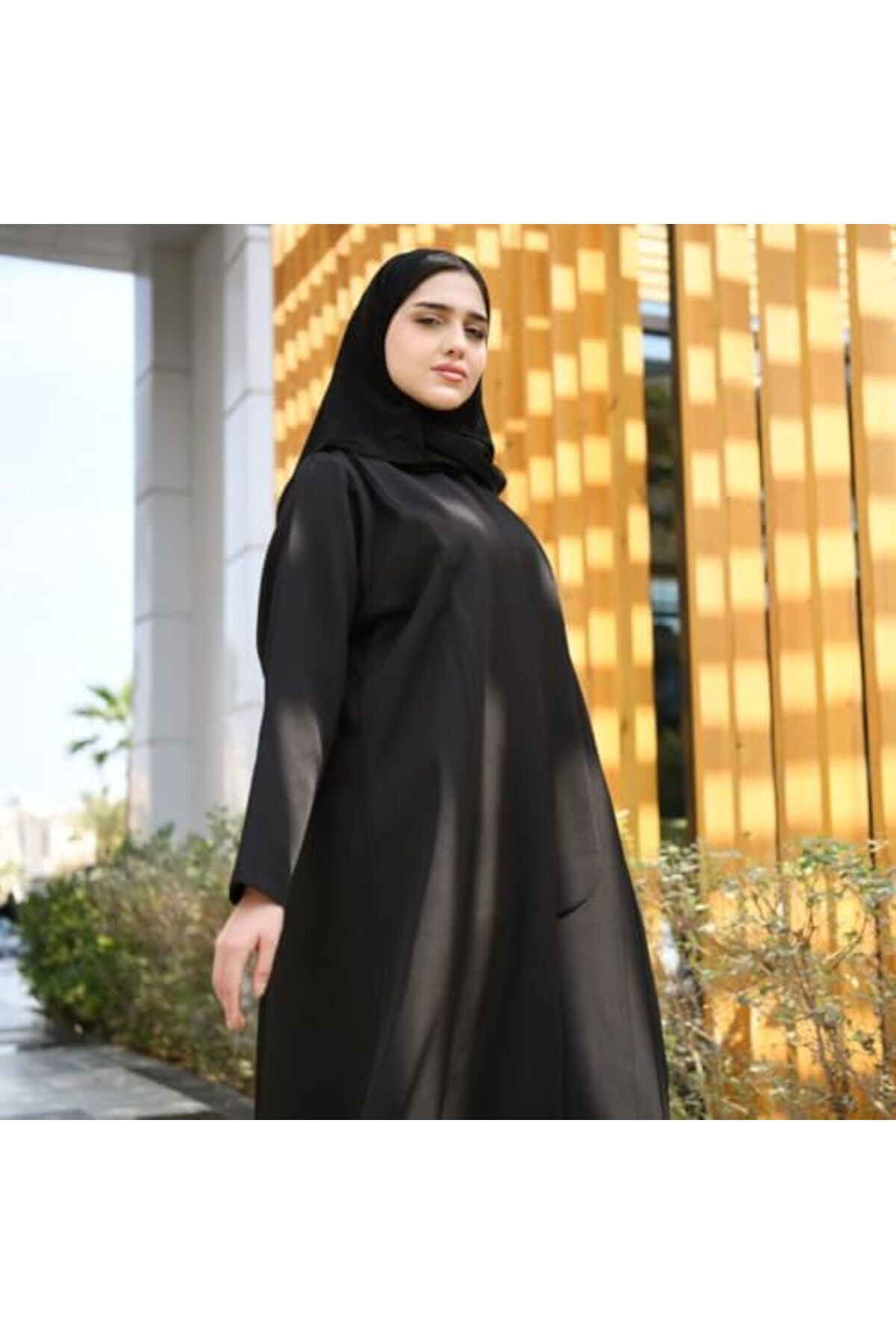 HAWRAA-Black Abaya with Formal Design and Side Piece with Hidden Buttons 6