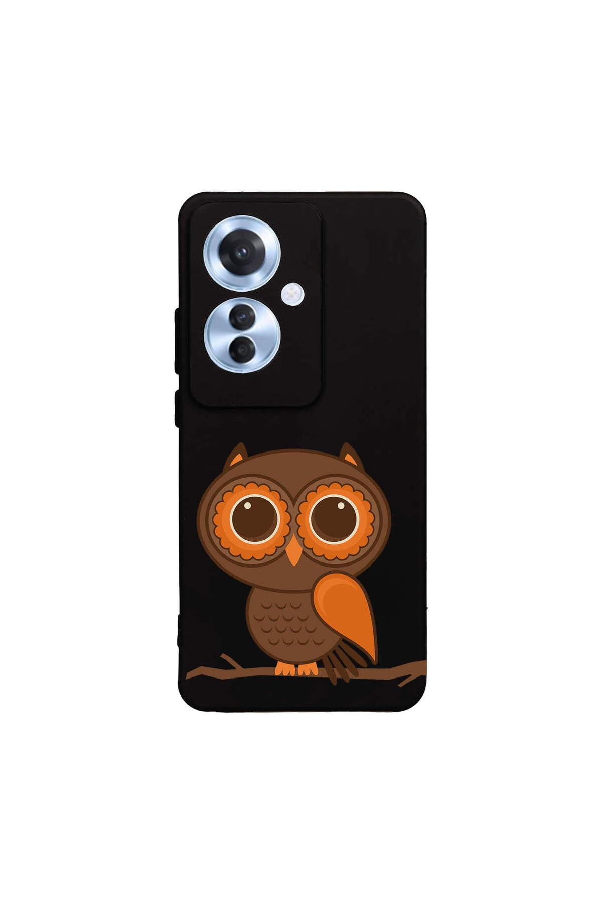 PrintiFy Oppo Reno 11F ile Uyumlu Baykuş (0214a) Tasarımlı Siyah Lansman Silikon Kılıf