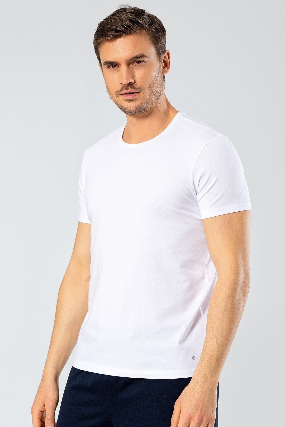 Cacharel %95 Pamuk %5 Likra Bisiklet Yaka Erkek T-shirt
