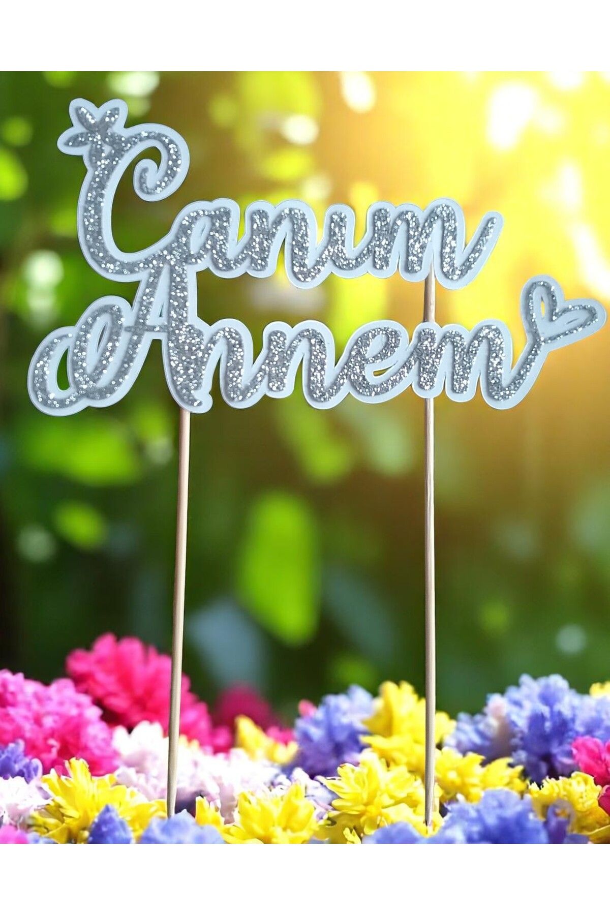 Armada Anneler Günü Özel Canım Annem Yazılı Hologramlı Karton Pasta Üzeri Süs ( 16 cm * 20 cm)