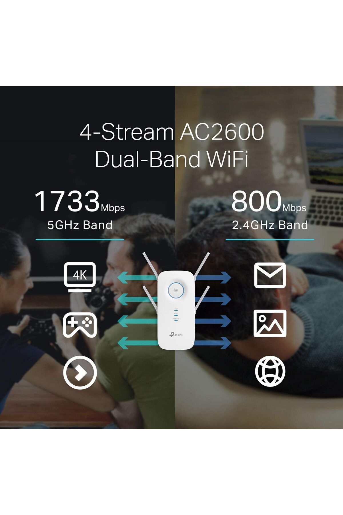 TP-LINK-AC2600 Dual Band WiFi Extender RE650, 2600Mbps, Gigabit Port, MU-MIMO, Access Point 9