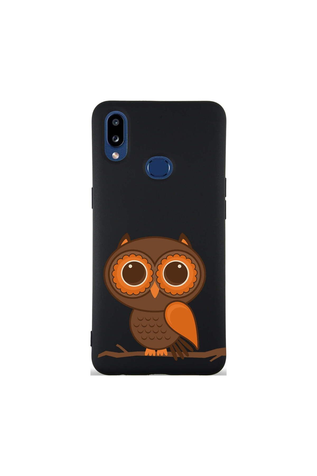 PrintiFy Samsung Galaxy A10s ile Uyumlu Baykuş (0214a) Tasarımlı Siyah Lansman Silikon Kılıf