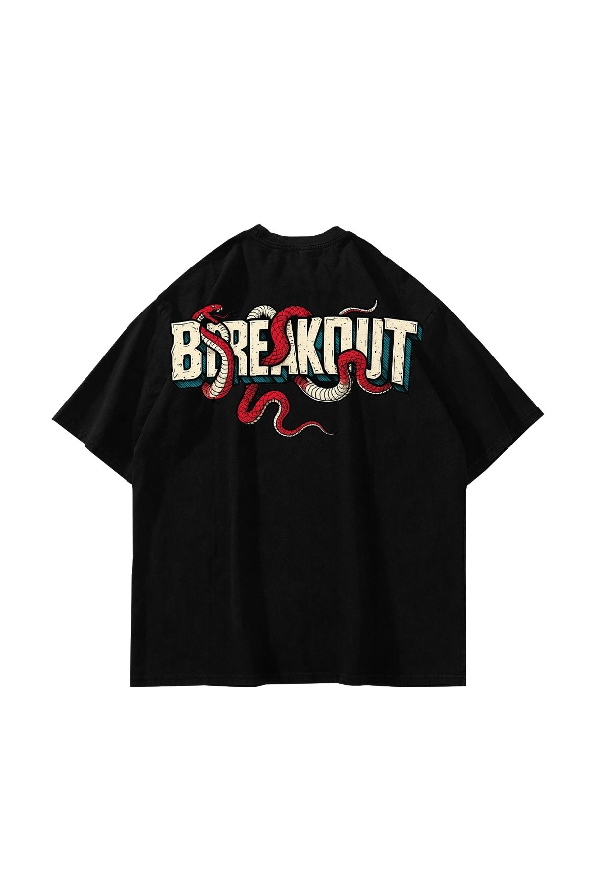 Bak Moda Breakout Baskılı Oversize Unisex Siyah Tshirt