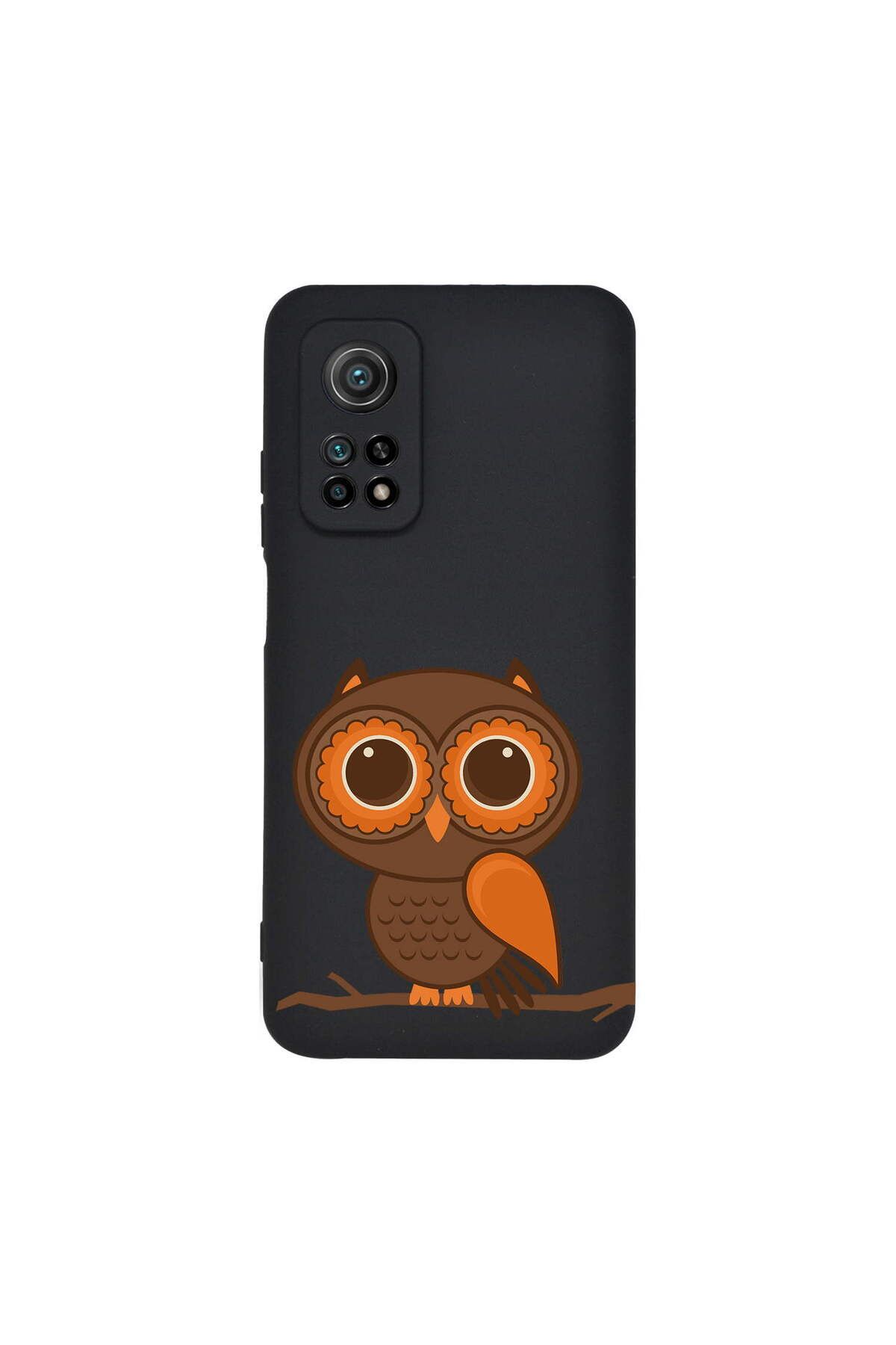PrintiFy Xiaomi Mi 10t Pro ile Uyumlu Baykuş (0214a) Tasarımlı Siyah Lansman Silikon Kılıf