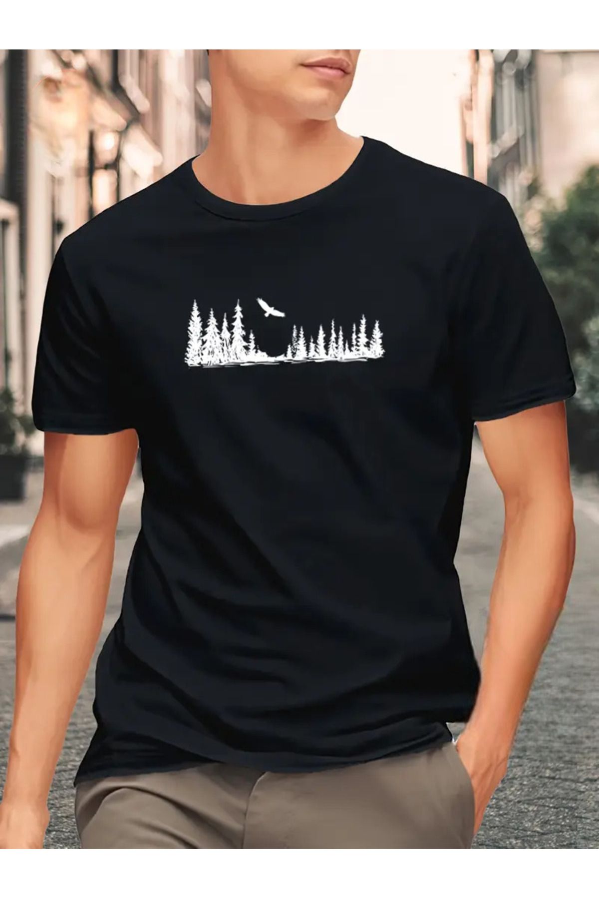 İnazuma Outdoors İnazuma Unisex Oversize Baskılı Pamuklu Bisiklet Yaka Kısa Kollu SİYAH T-shirt