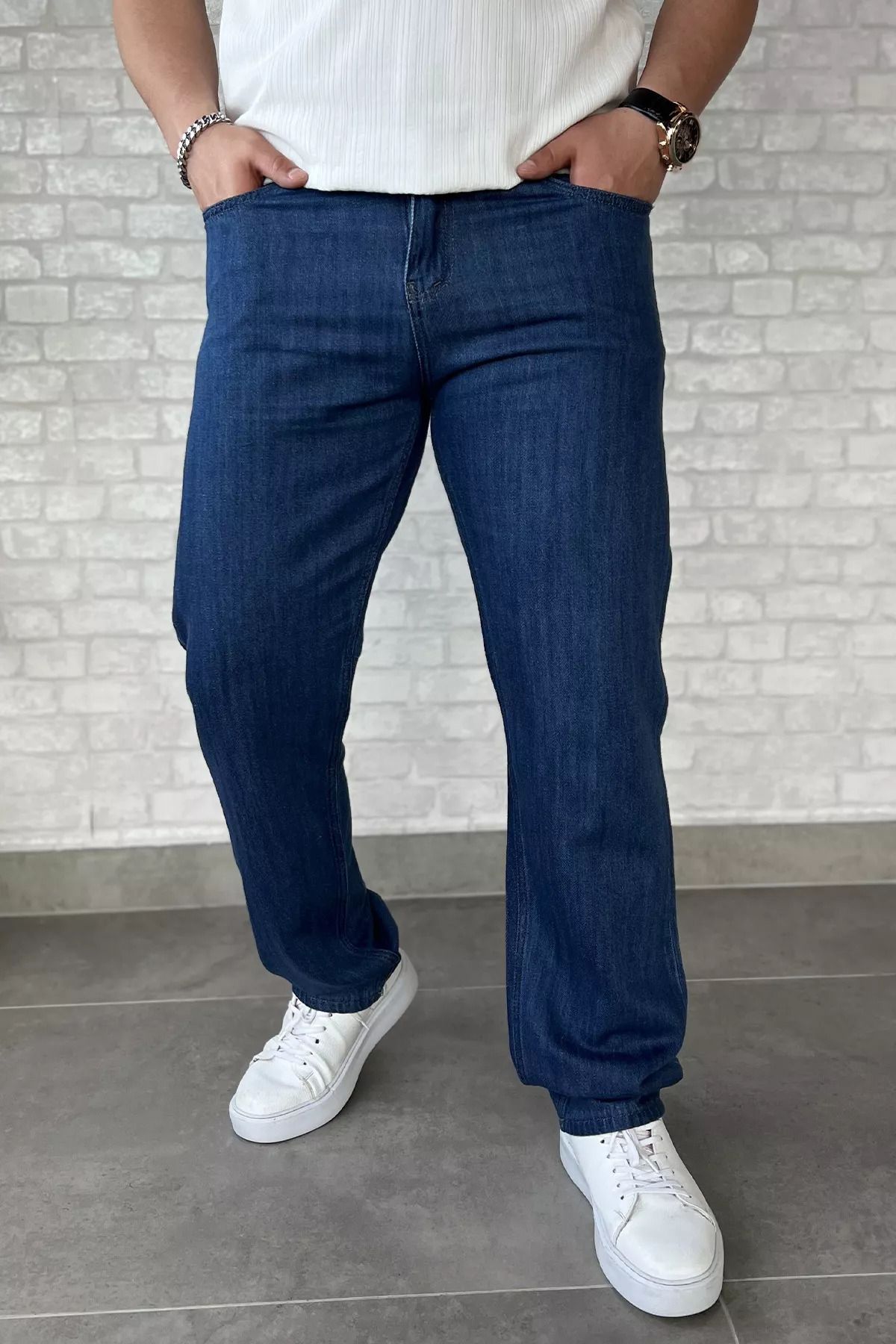 MİSHAR İTALİA Mavi Erkek Fermuarlı Likralı Jean Kot Pantolon