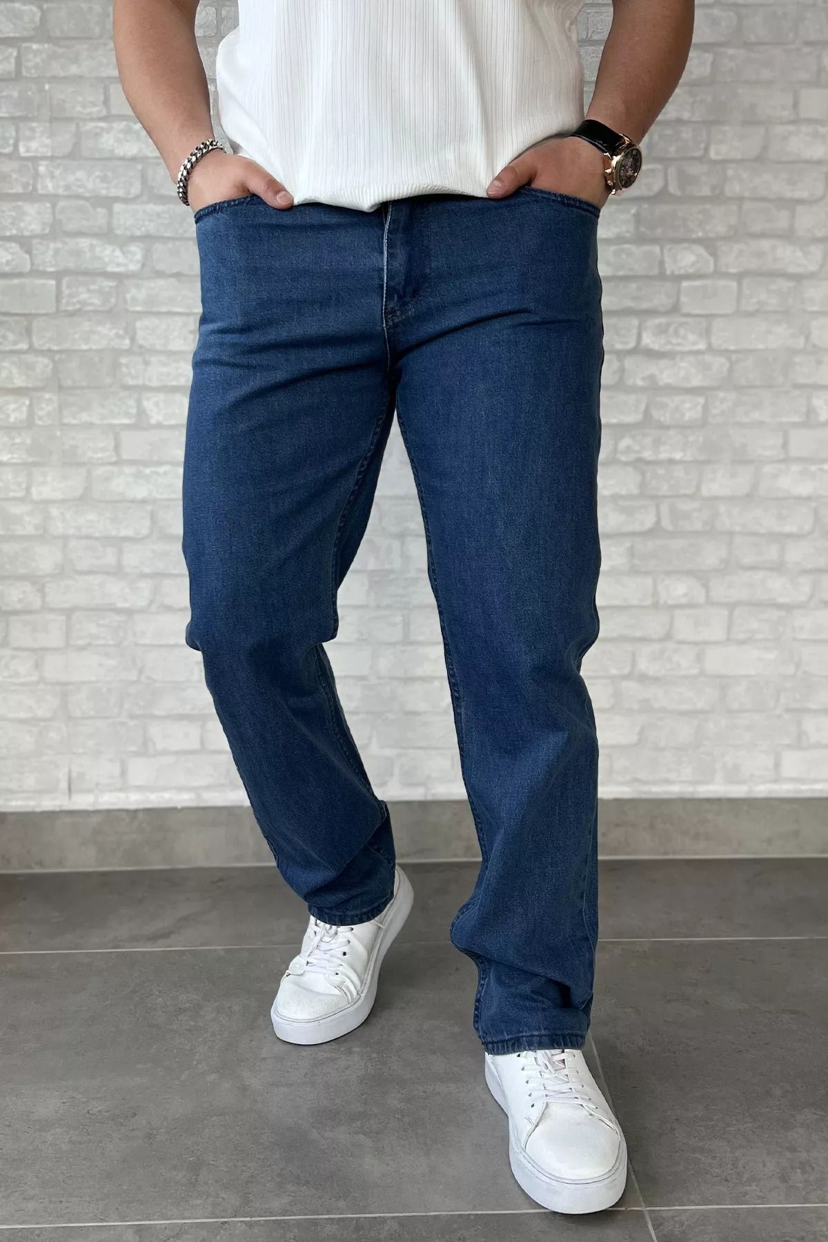 MİSHAR İTALİA Açıkmavi Erkek Fermuarlı Likralı Jean Kot Pantolon