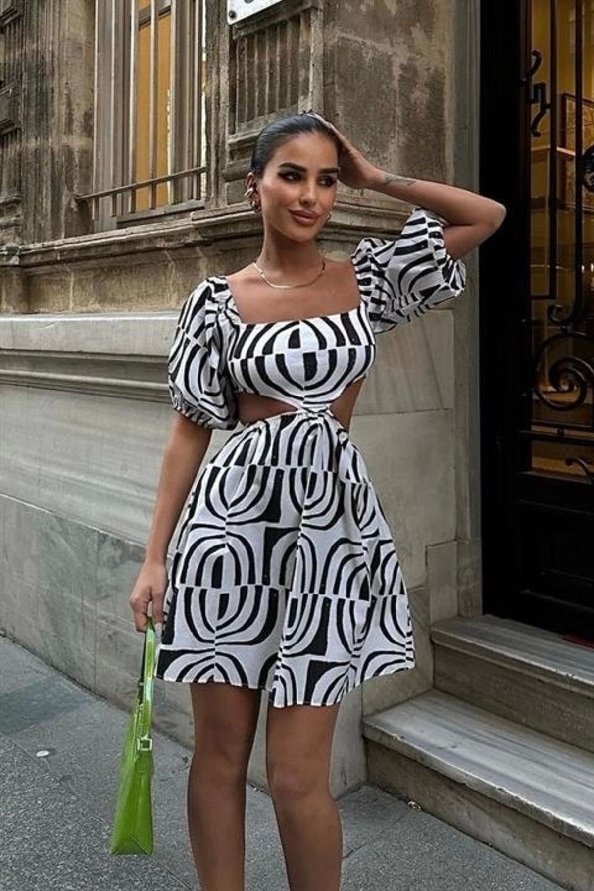 nedo7 Scarlet Desenli Cut Out Elbise 2436-10
