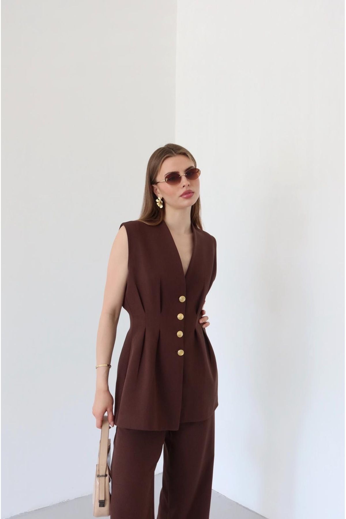 Ekim Store Büzgülü Düğmeli Blazer Yelek Ceket