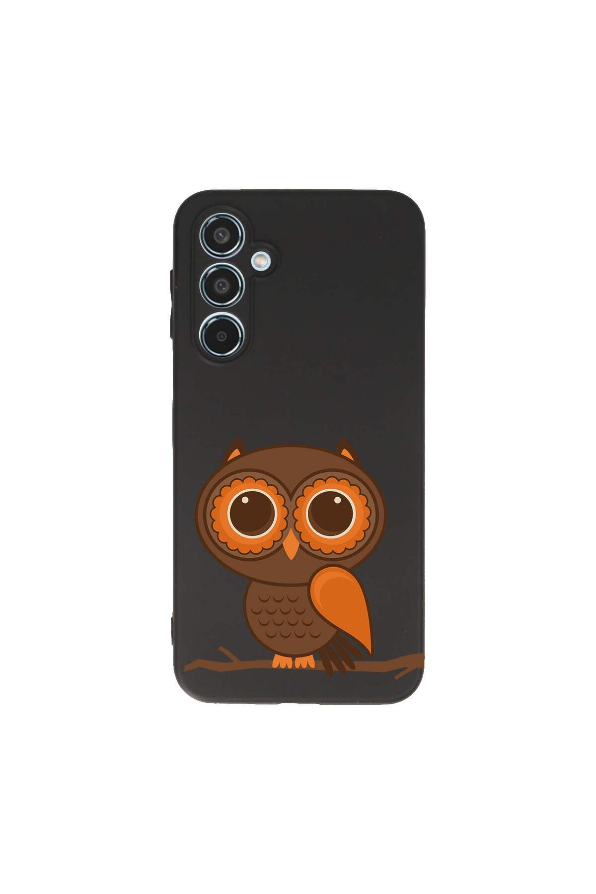 PrintiFy Samsung Galaxy M35 ile Uyumlu Baykuş (0214a) Tasarımlı Siyah Lansman Silikon Kılıf