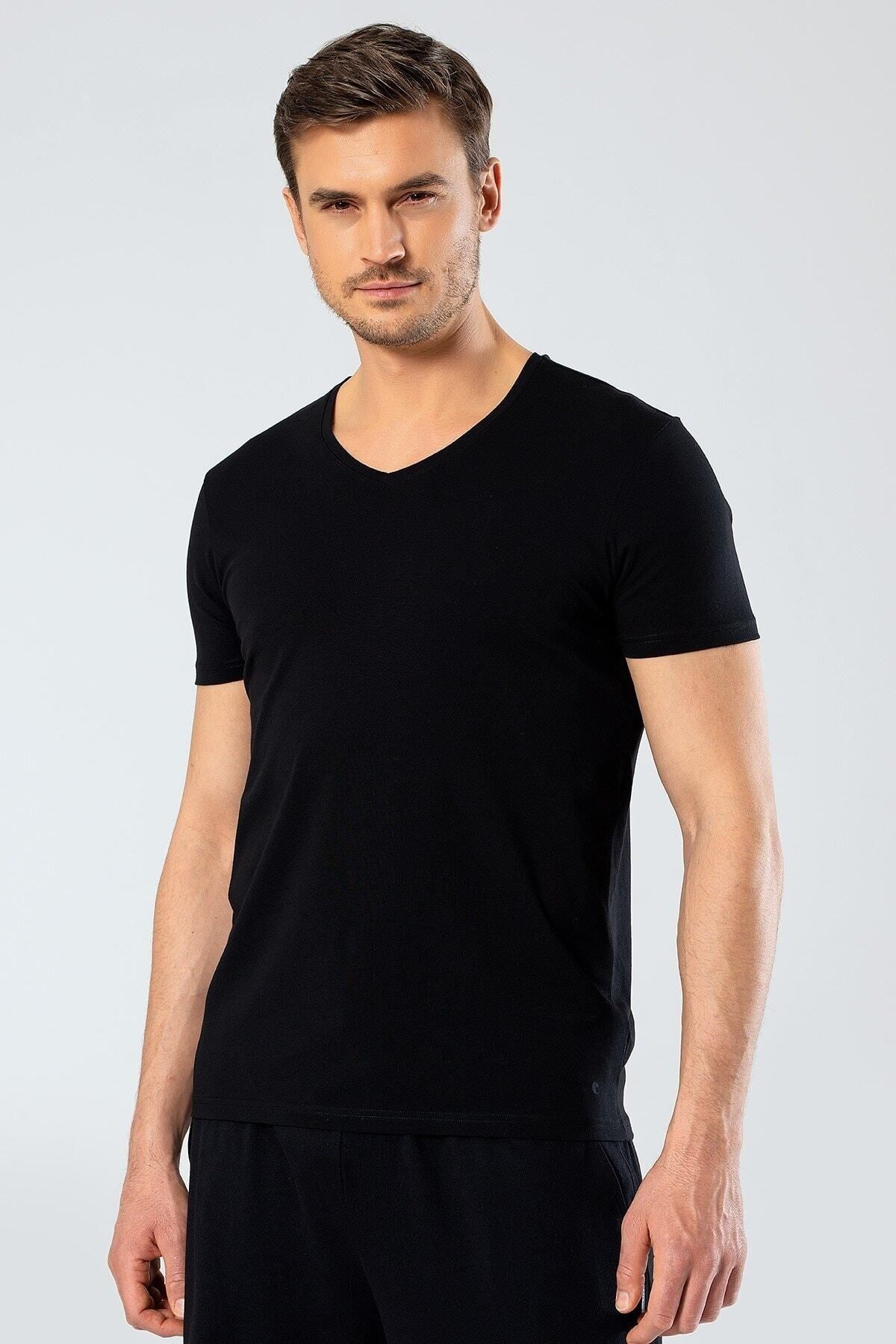 Cacharel Erkek Pamuklu V Yaka Kısakol T-shirt, %95 Pamuk %5 Likra
