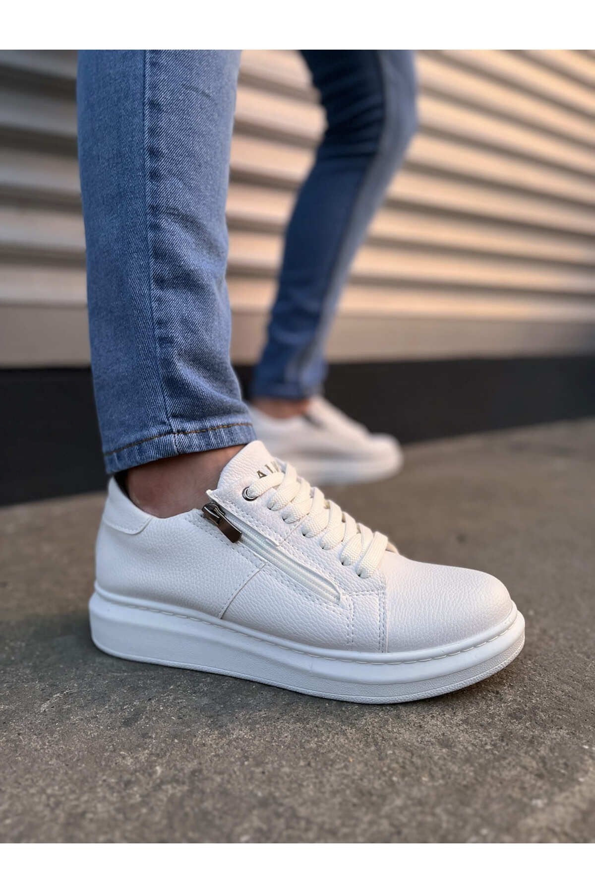 Zerenyus JY155 Warrior Bağcıklı ve Fermuarlı Erkek Günlük Casual Sneaker Ayakkabı - Beyaz