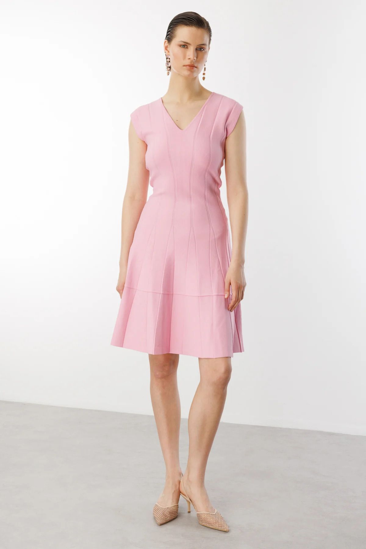 On Fashion On V Yaka Triko Elbise-59304