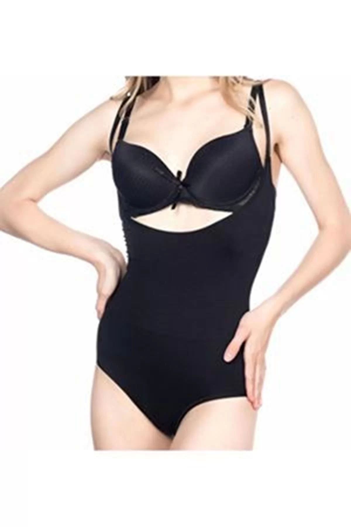 STOREMAX Siyah Açık Göğüs Çıtçıtlı Dikişsiz Korse - 756