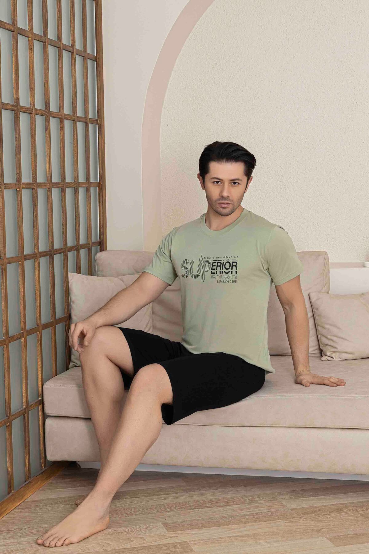 Tarık Erkek Yeşil Kısa Kol Şort Penye Pijama Takımı