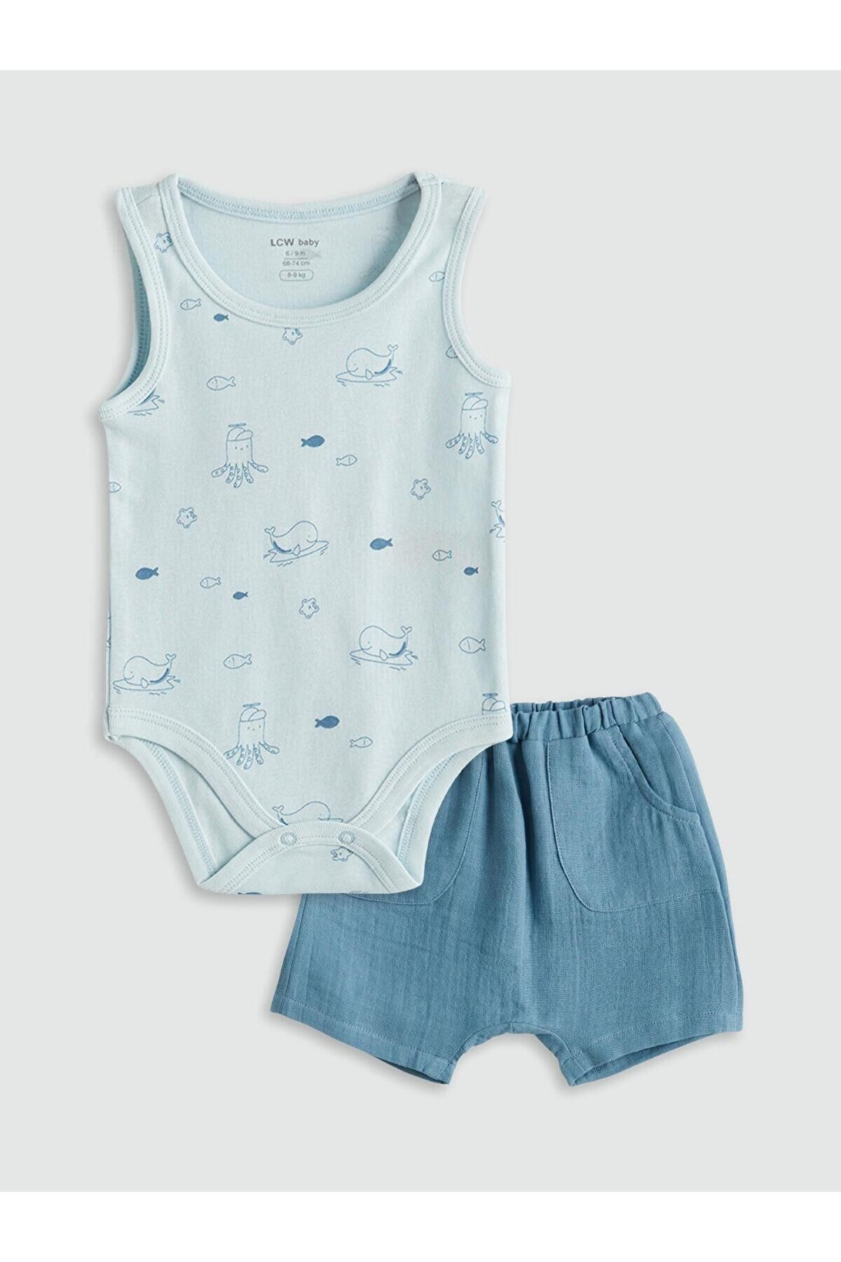 LC Waikiki LCW baby Organik Kumaş Erkek Bebek Çıtçıtlı Body ve Şort 2'li (S5)