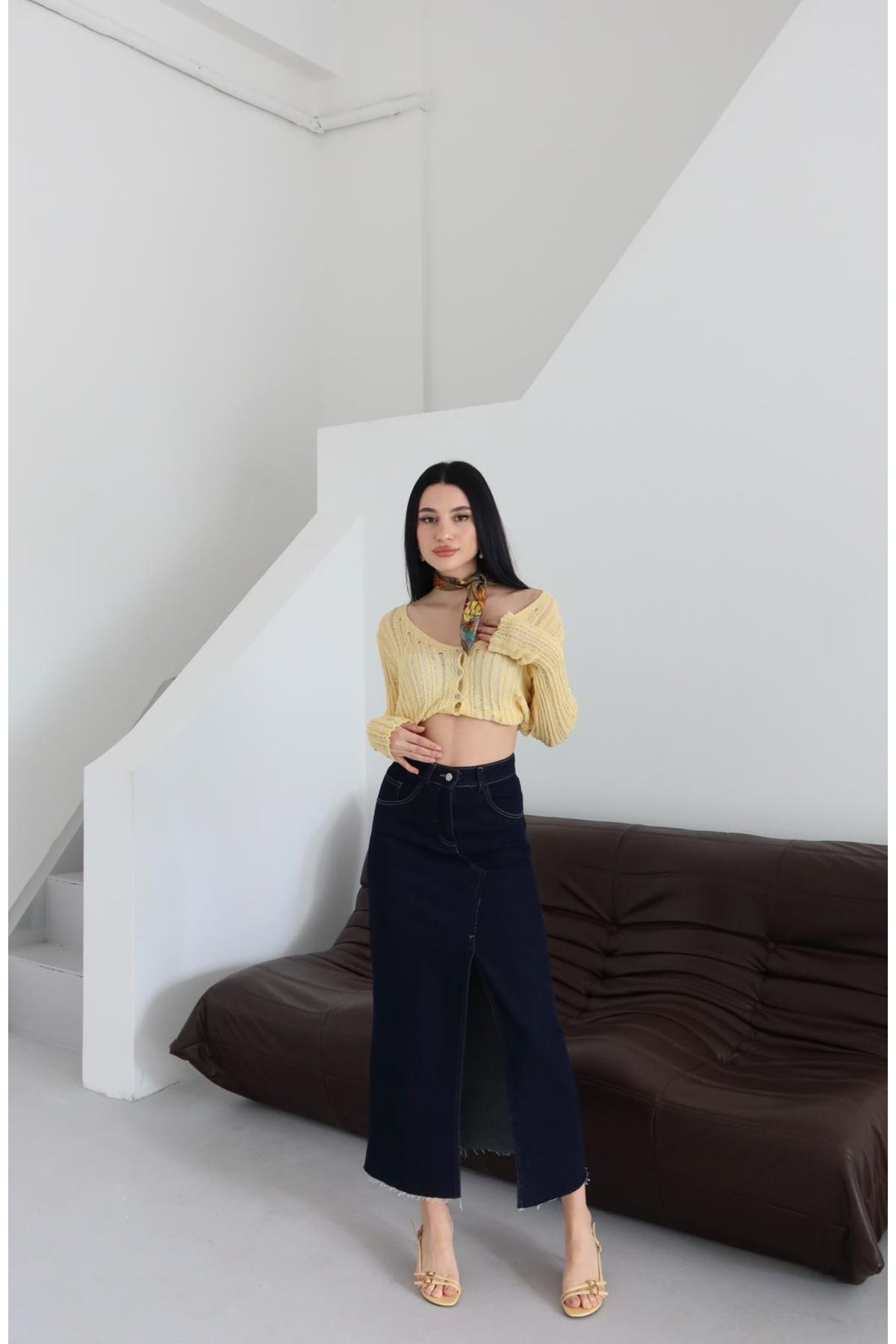 Ekim Store Yırtmaçlı Uzun Denim Etek