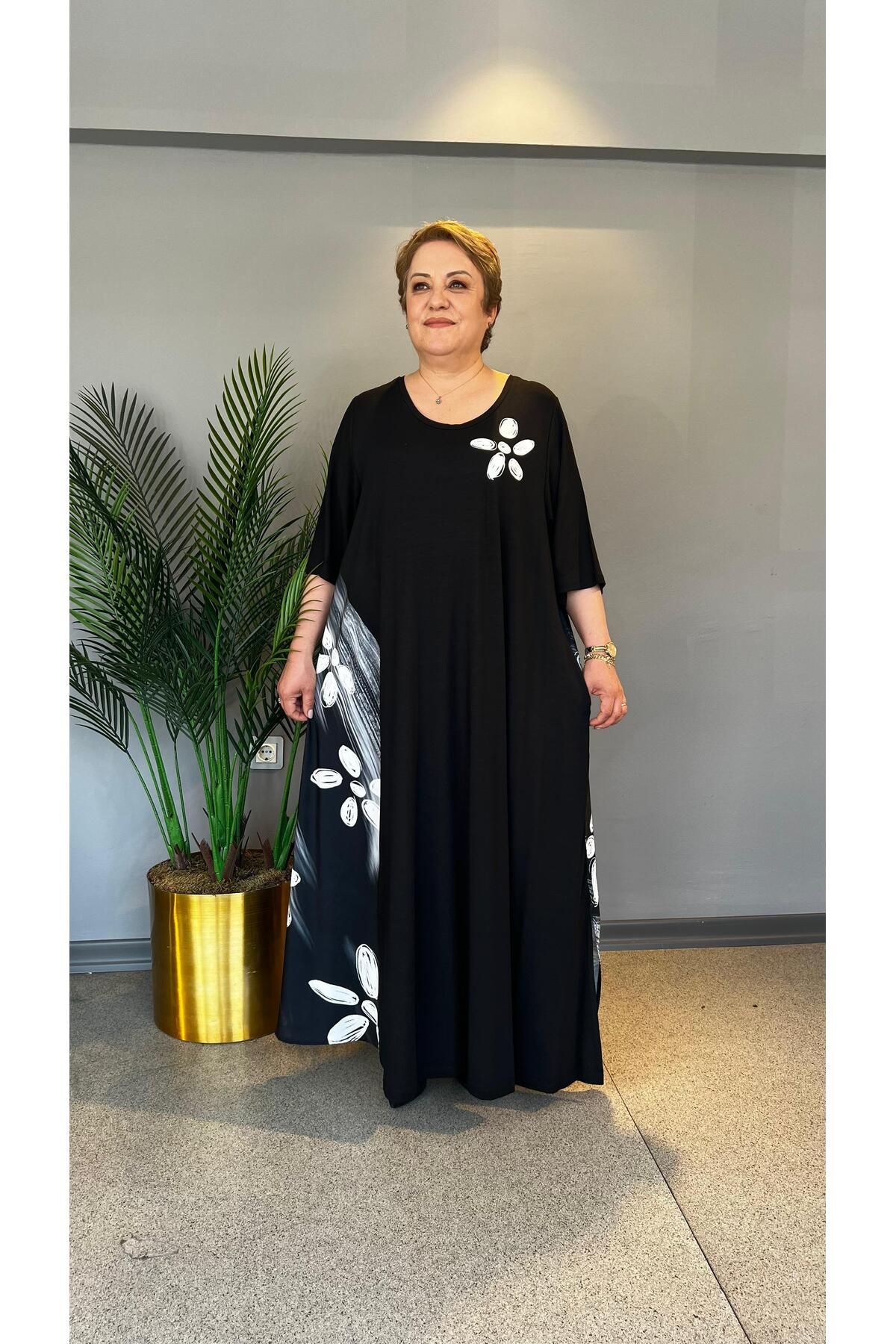 selma Büyük Beden Çiçek İşleme Desenli Elbise