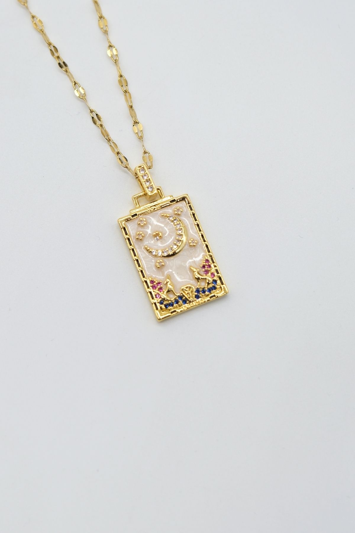 TAKIBOX Çelik Gold Renk Zincir Gökyüzü Tarot Kolye