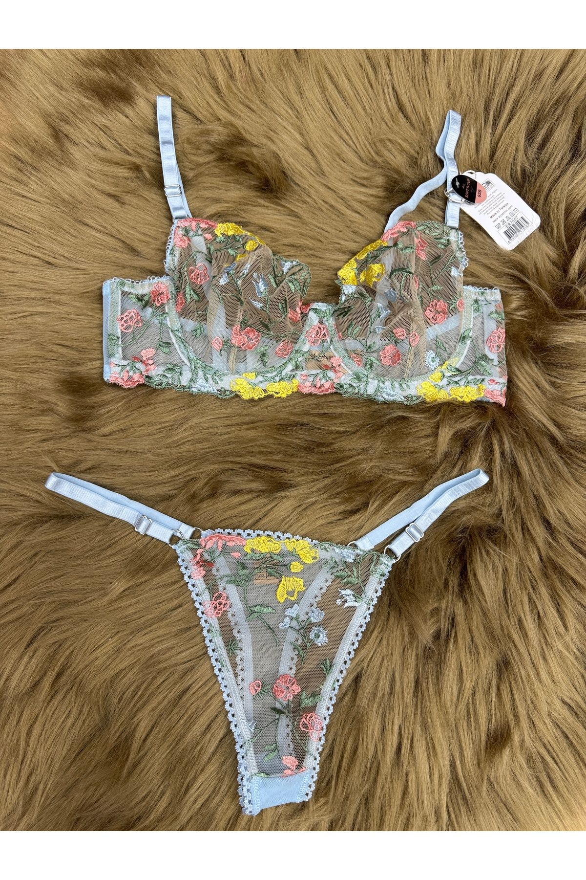 SATTENS Çiçek desenli lüks Dantelli Brodeli Sexy Bralet takım ( sütyen ve tanga) balenli iç çamaşır takımı