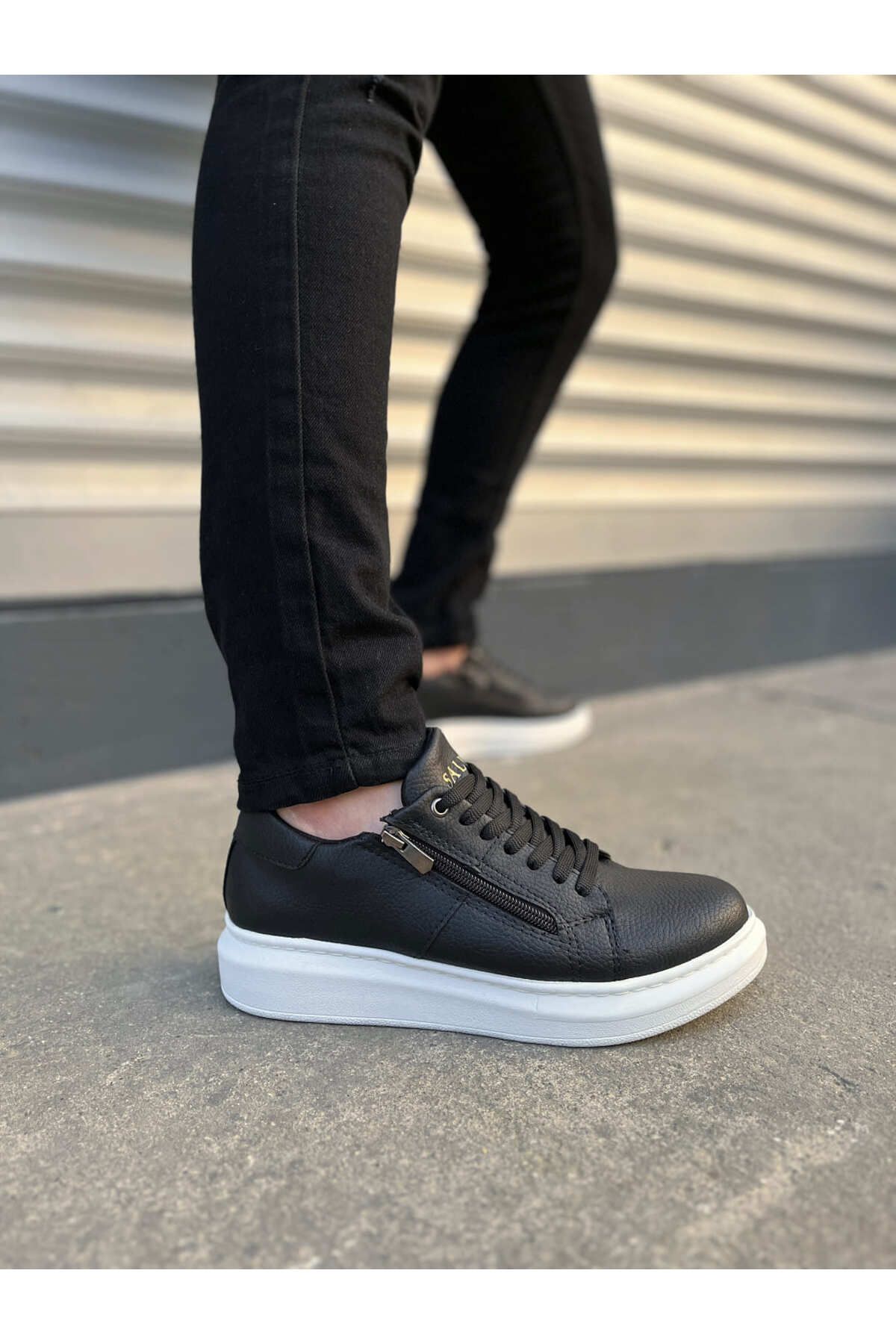 Zerenyus JY155 Warrior Bağcıklı ve Fermuarlı Erkek Günlük Casual Sneaker Ayakkabı - Siyah Beyaz