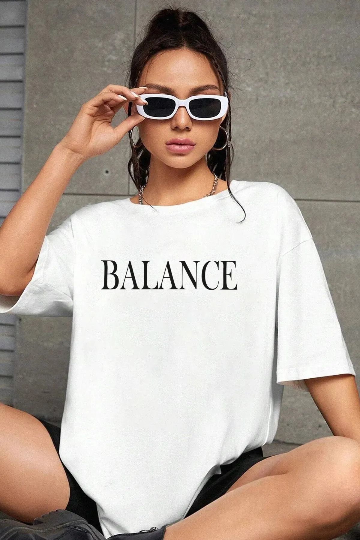 FeaR LeeS Unisex Balance Baskılı Oversize Basit T-Shirt