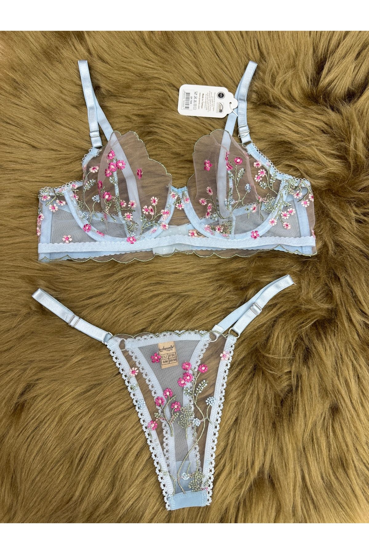 SATTENS Çiçek desenli lüks Dantelli Brodeli Sexy Bralet takım ( sütyen ve tanga) balenli iç çamaşır takımı