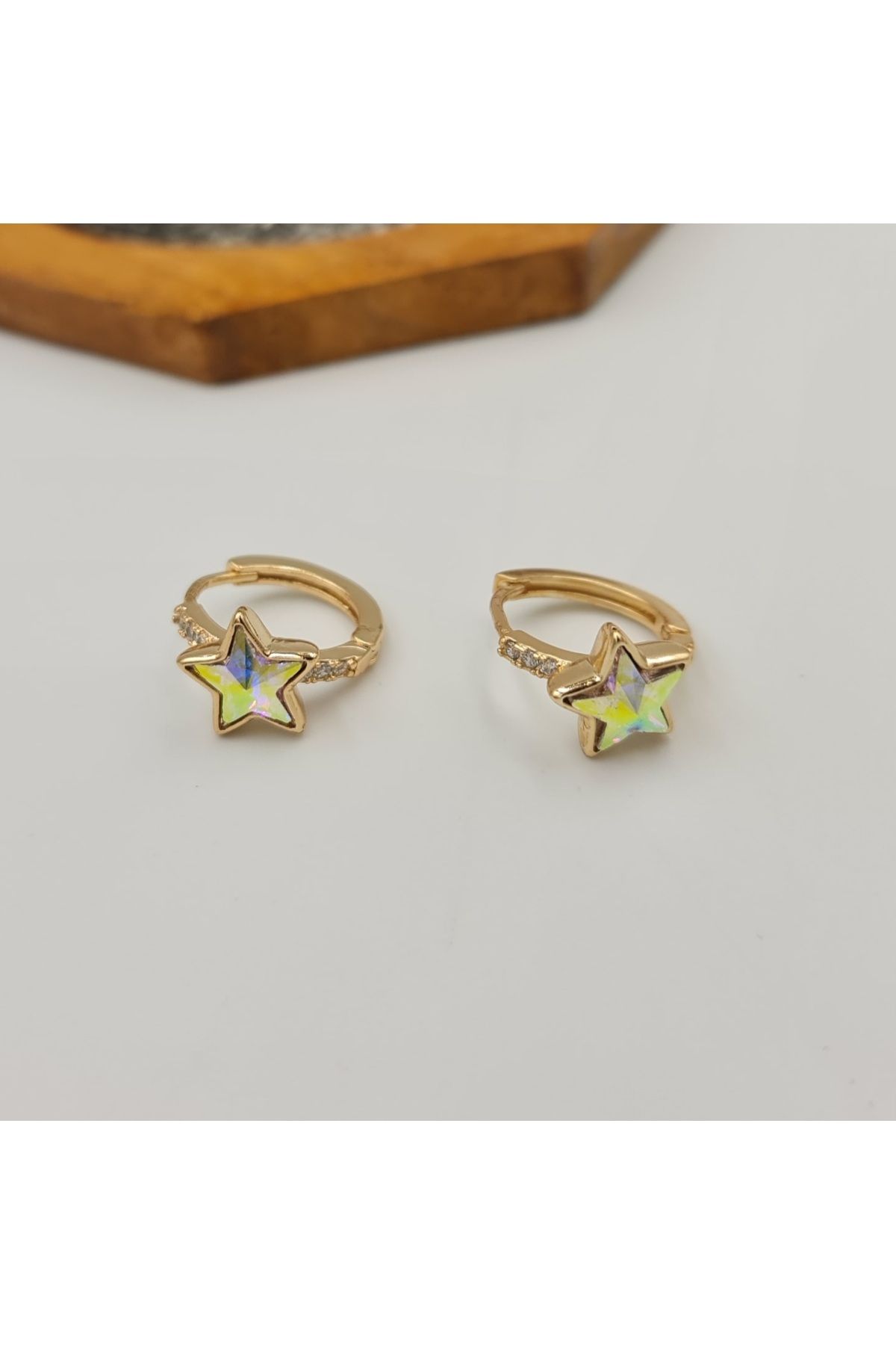 SE Jewellery Collection Selin Ersoy Rose Renk Hologram Yıldız Detaylı Zirkon Taşlı Kadın Halka Küpe - Xuping Kararmaz Suya Dayanıklı