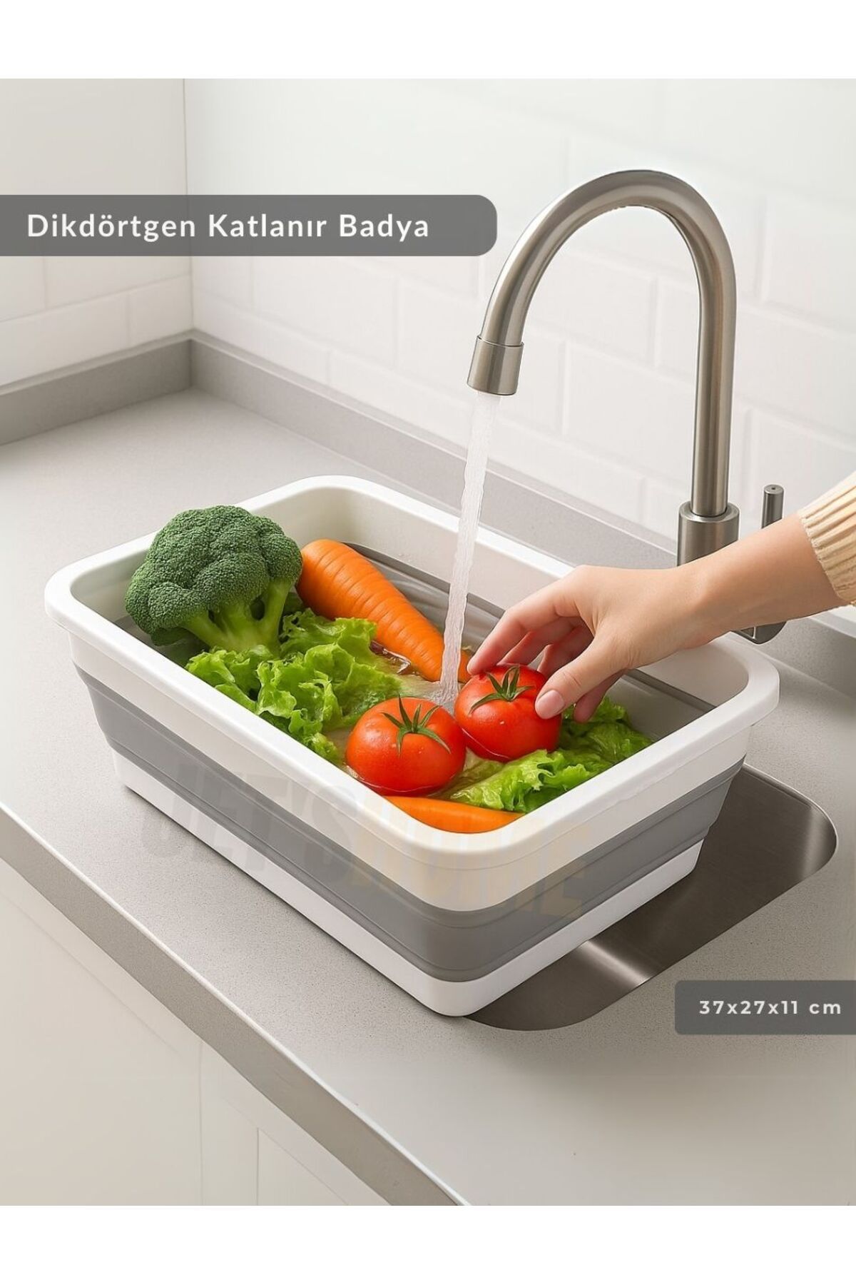 Jet's Home Katlanır Badya - Akordiyon Katlanabilir Dikdörtgen Kova | 8 L - Beyaz/Gri - BPA Free