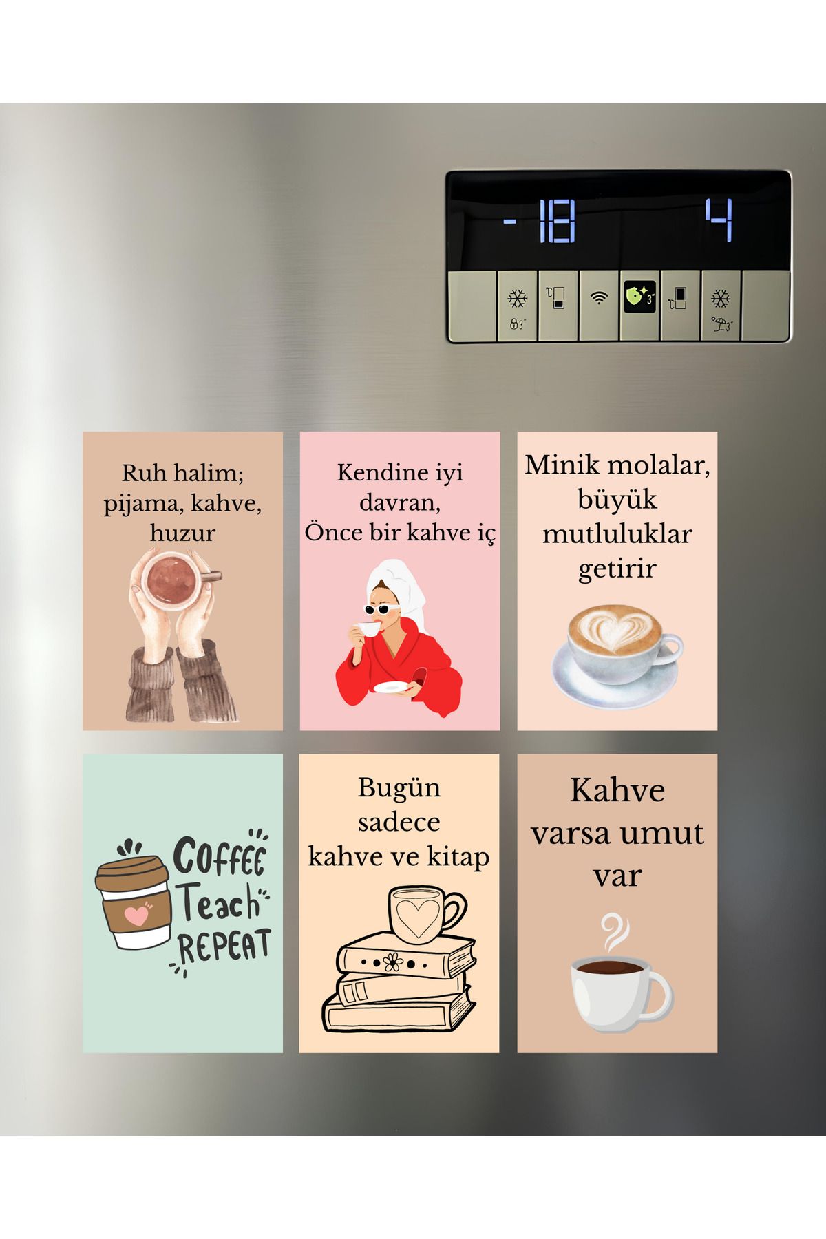 Renkia Studio Kahve Molası Sözleri Temalı 6’lı Magnet Seti – Motivasyon ve Dekor İçin Özel Tasarım