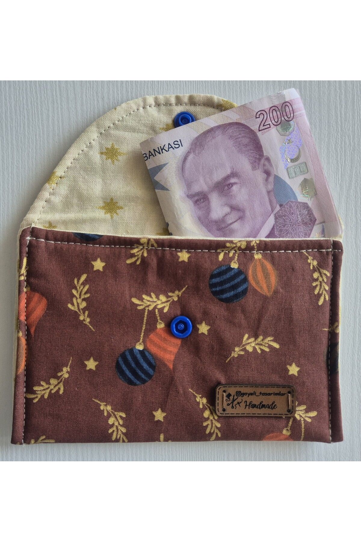 gayelitasarımlar Kumaş Cüzdan - Çıtçıtlı - Desenli - Kahverengi (Astarlı)