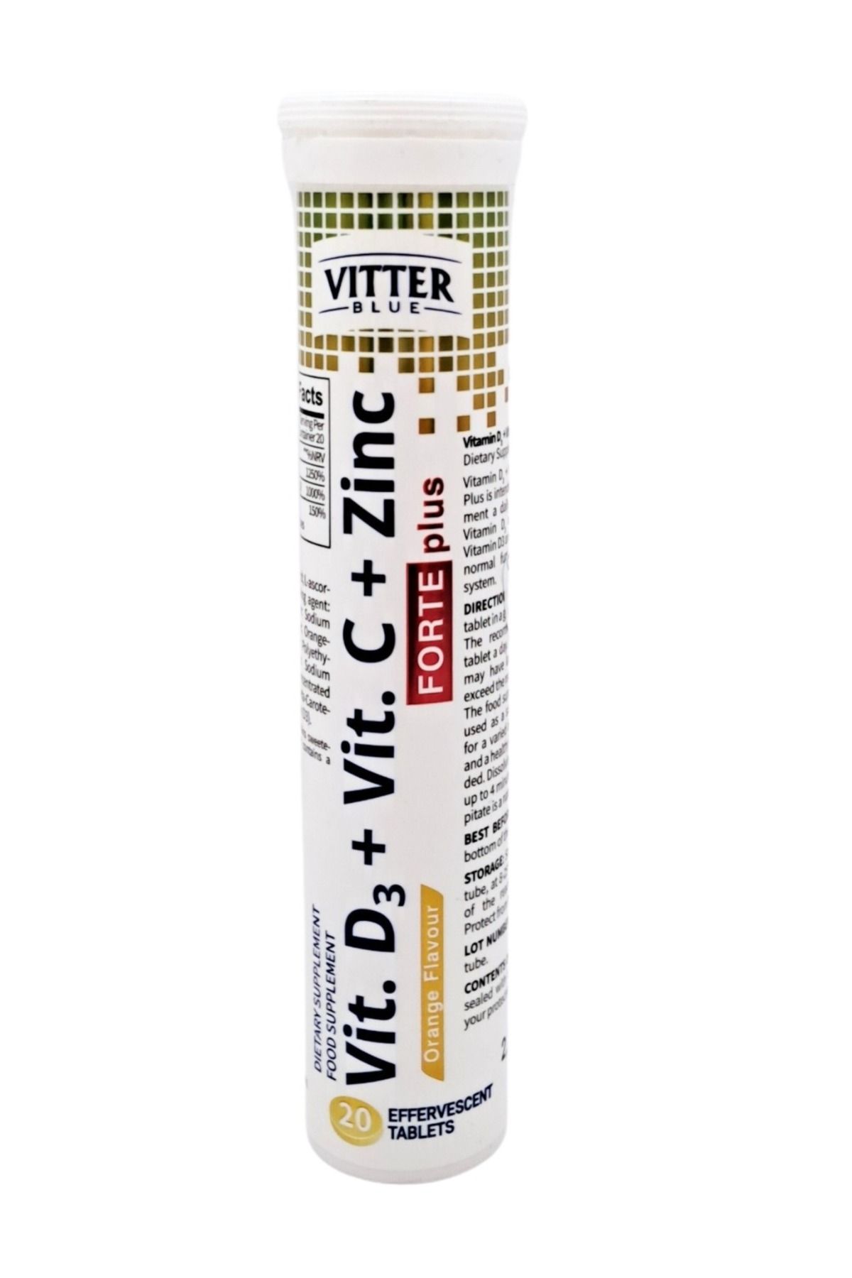 VITTER BLUE-Vit D3+C+Zinc Effervescent Tablets Orange 20'S 1